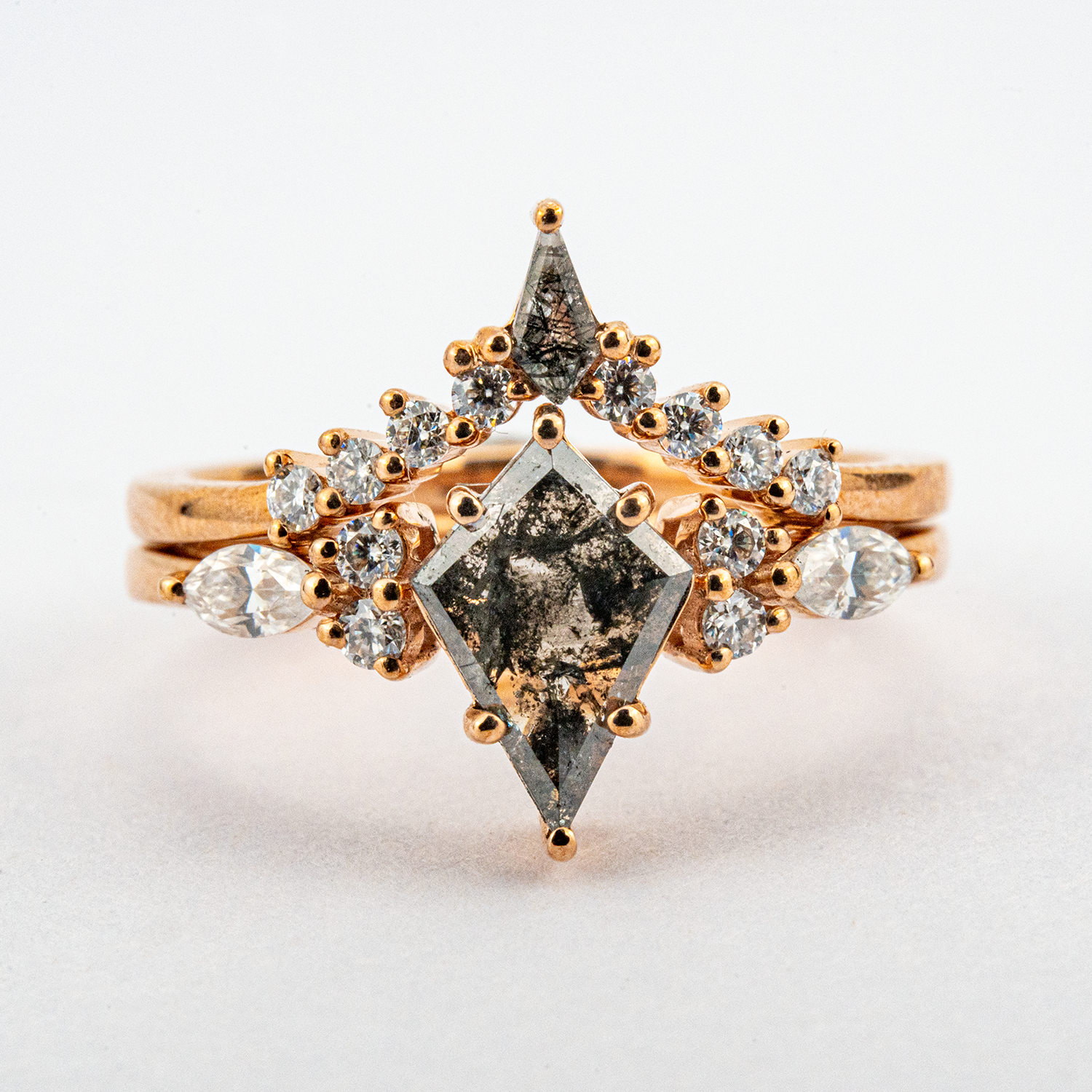 Rare Kite Cut Diamond Ring Set, Ideal for Those Seeking Unique Elegance