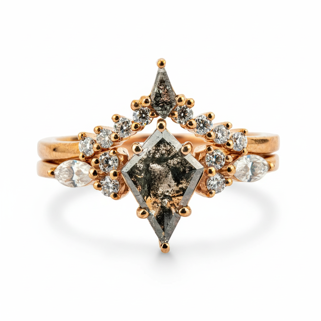 Rare Kite Cut Diamond Ring Set, Ideal for Those Seeking Unique Elegance