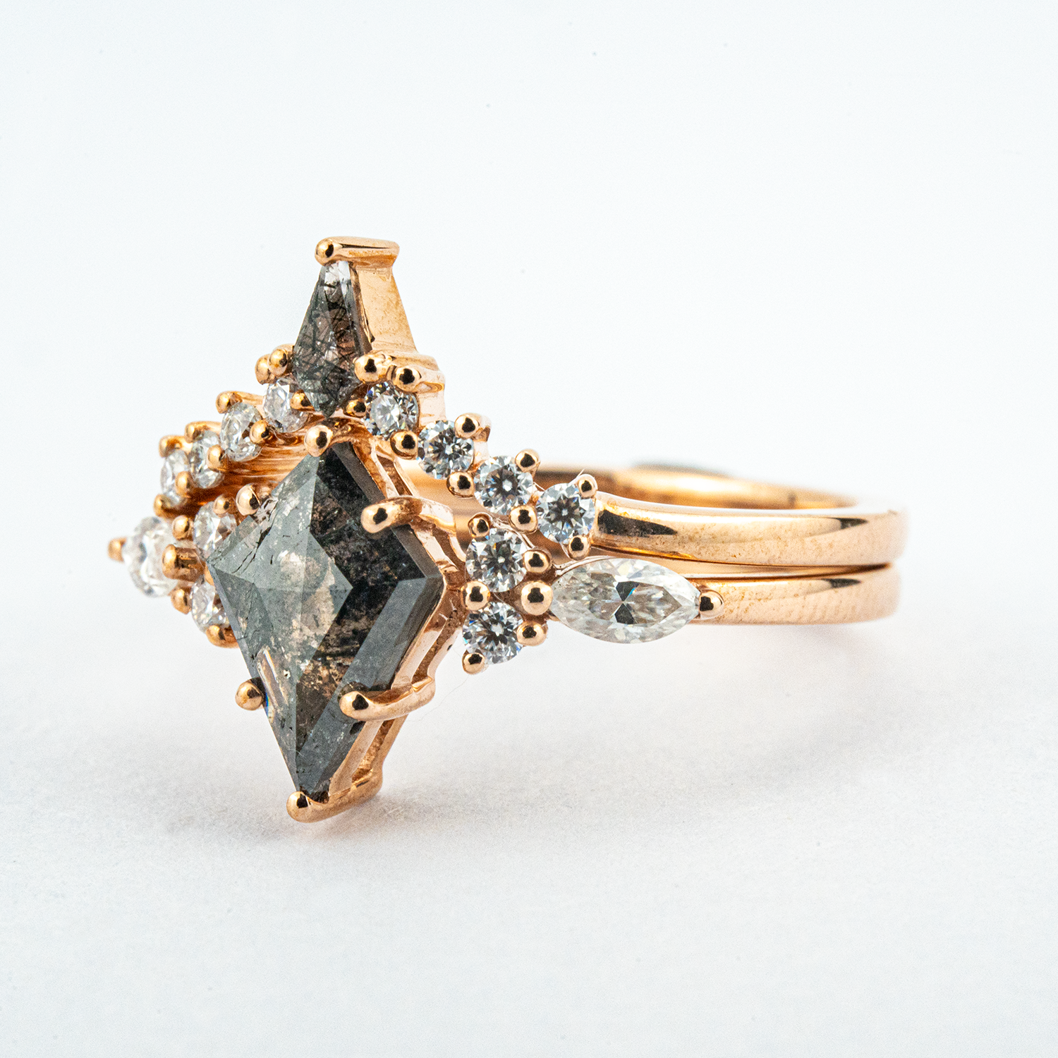 Rare Kite Cut Diamond Ring Set, Ideal for Those Seeking Unique Elegance