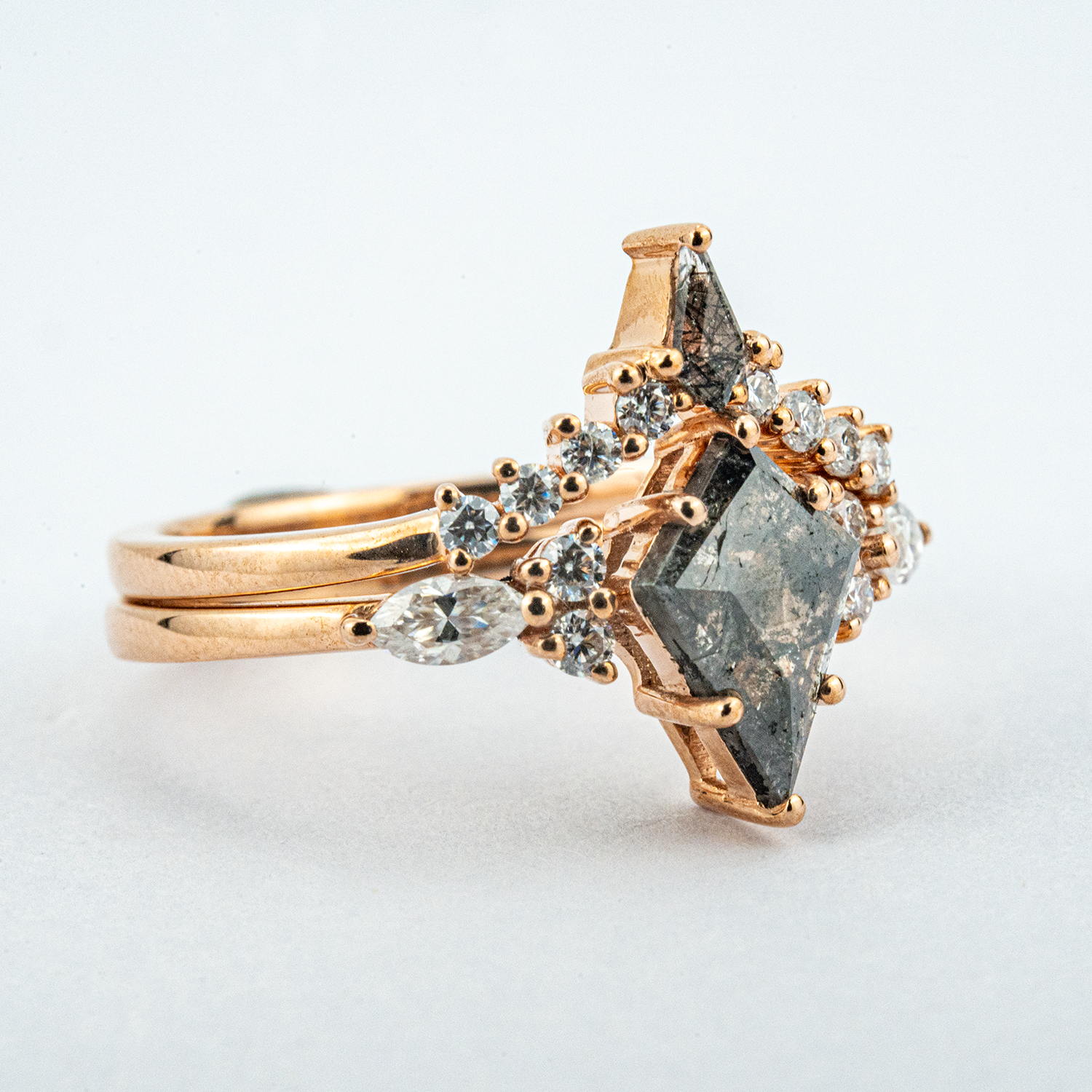 Rare Kite Cut Diamond Ring Set, Ideal for Those Seeking Unique Elegance