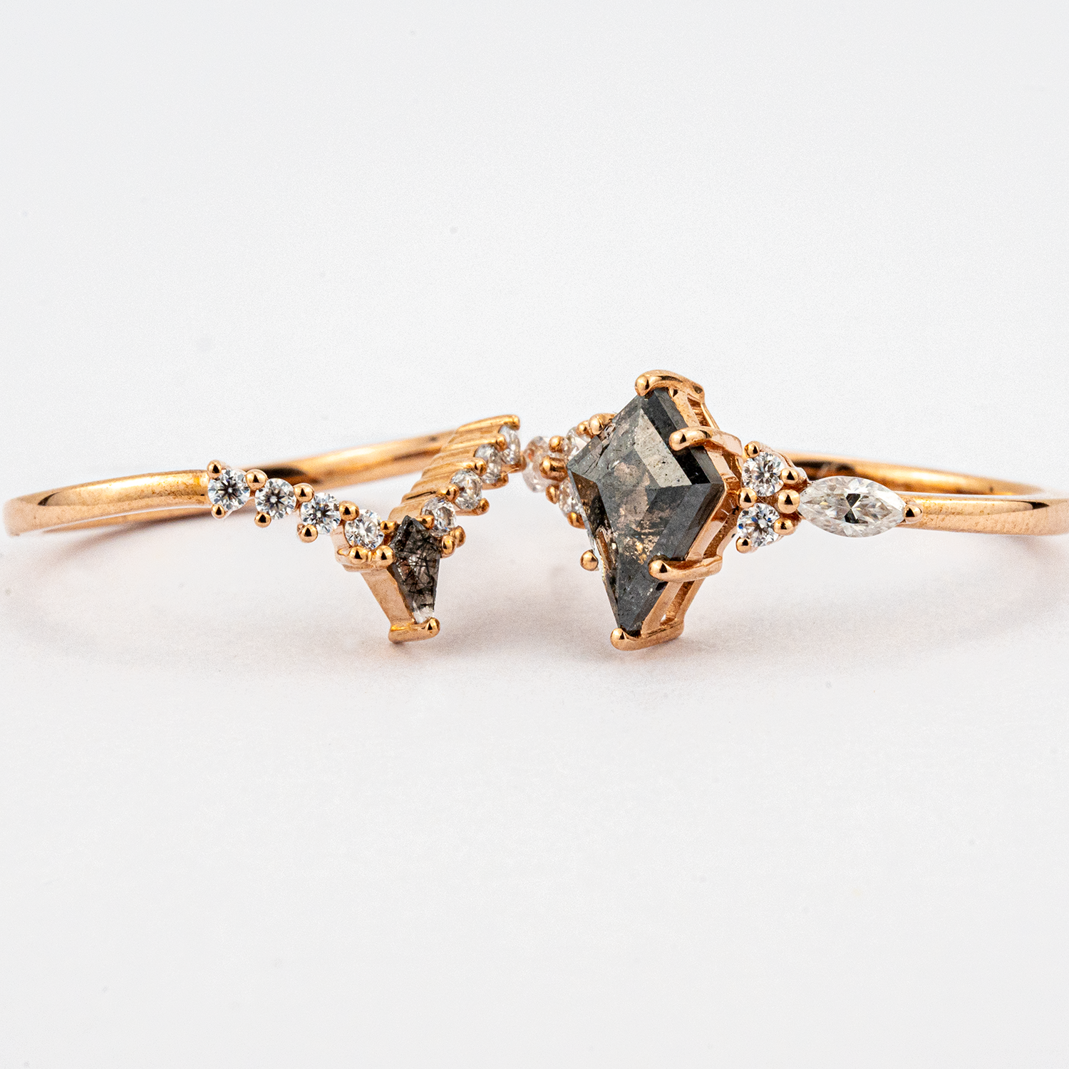 Rare Kite Cut Diamond Ring Set, Ideal for Those Seeking Unique Elegance