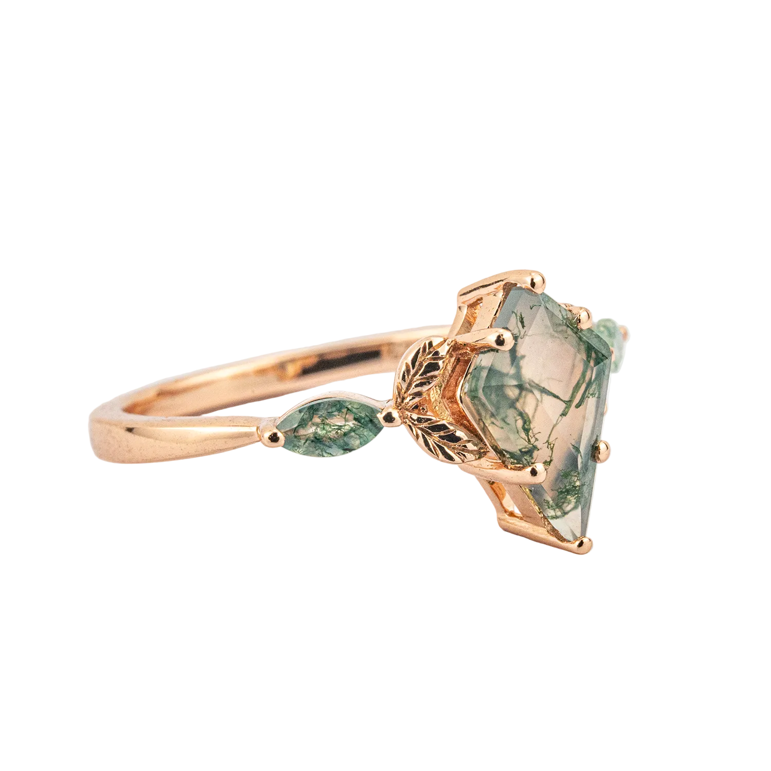 Product view of Kite Cut Moss Agate Ring in Gold