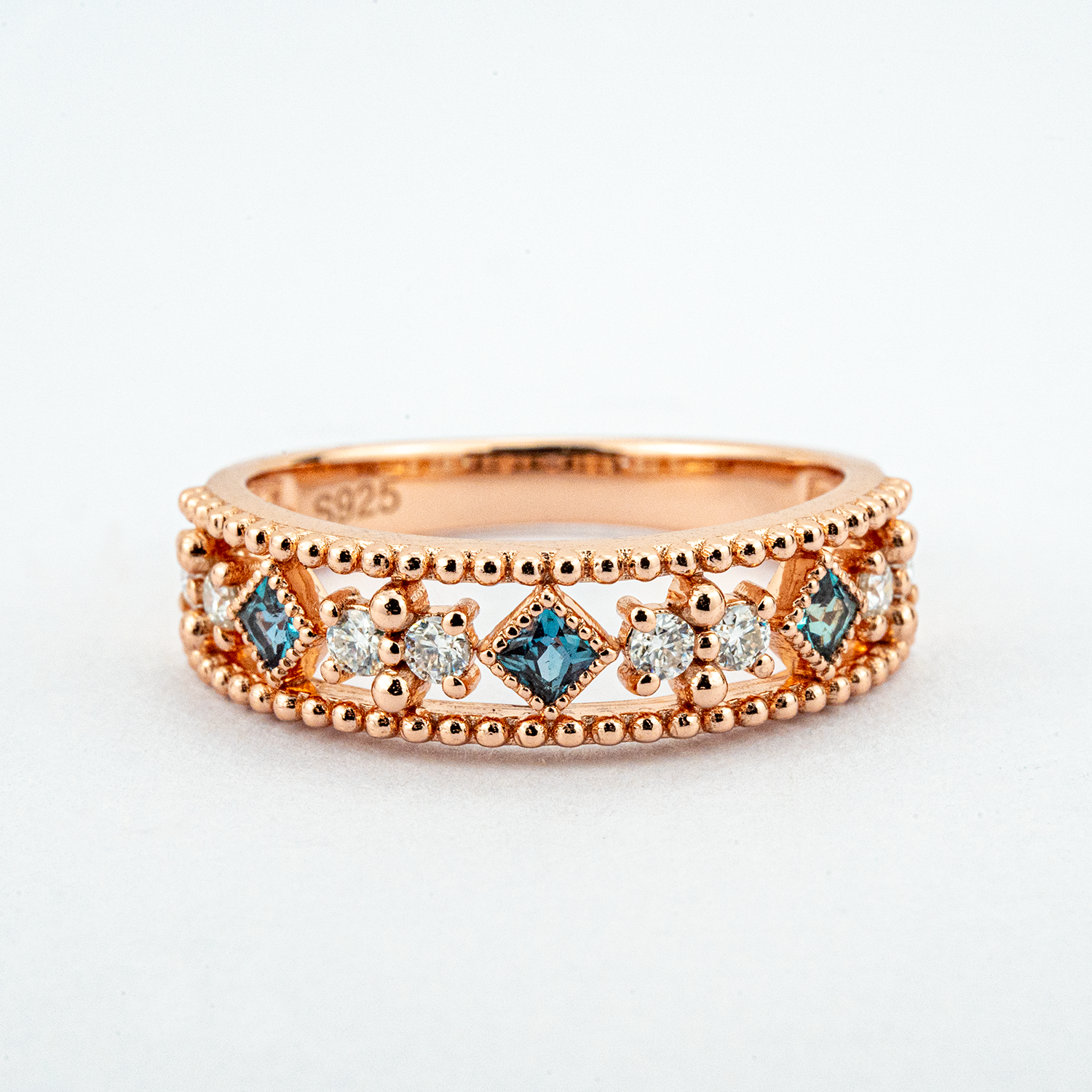 Lab Alexandrite and Moissanite Gold Engagement Band.