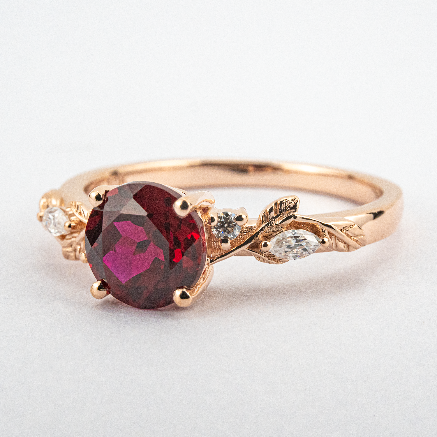 Exquisite round ruby ring in luxurious rose gold setting
