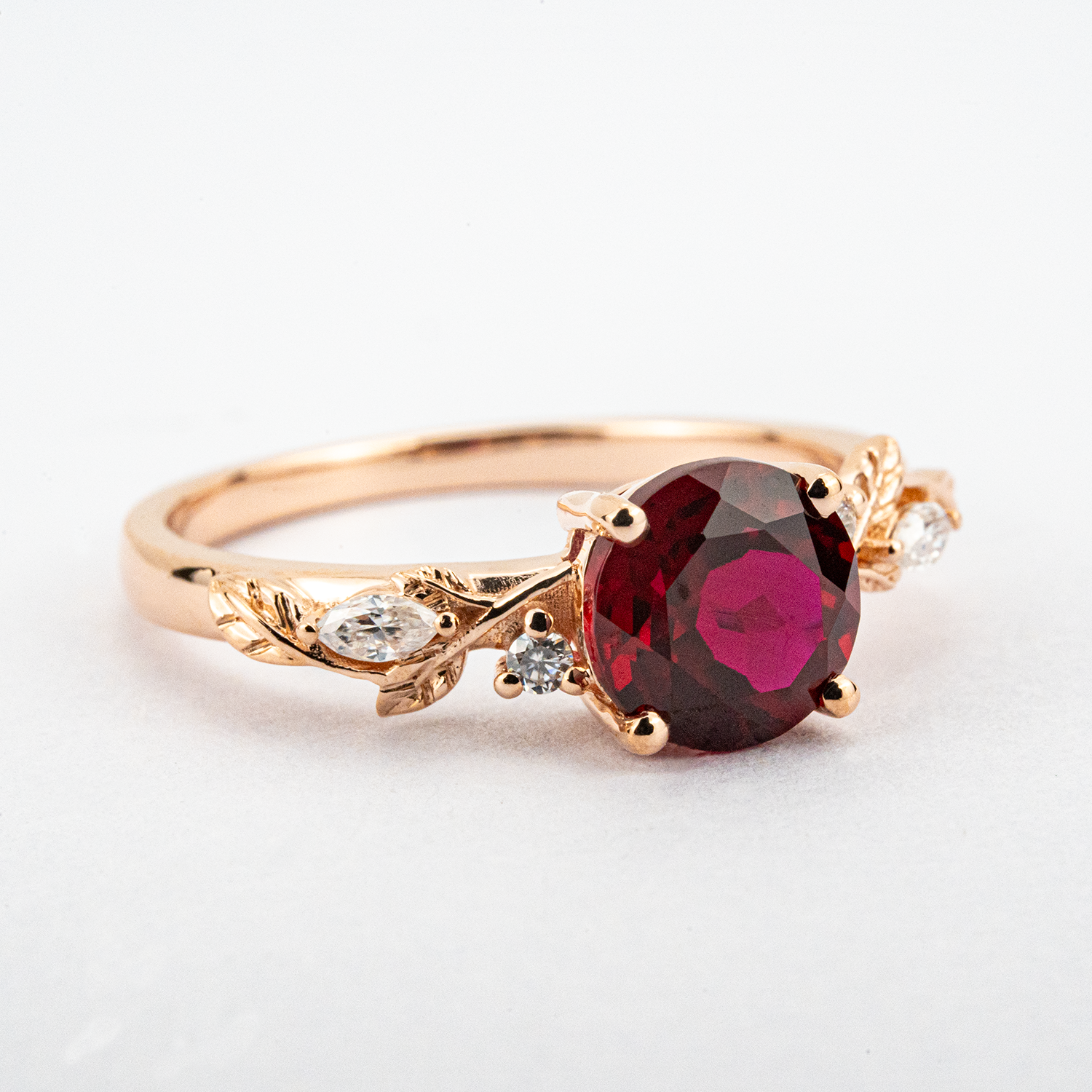 Exquisite round ruby ring in luxurious rose gold setting