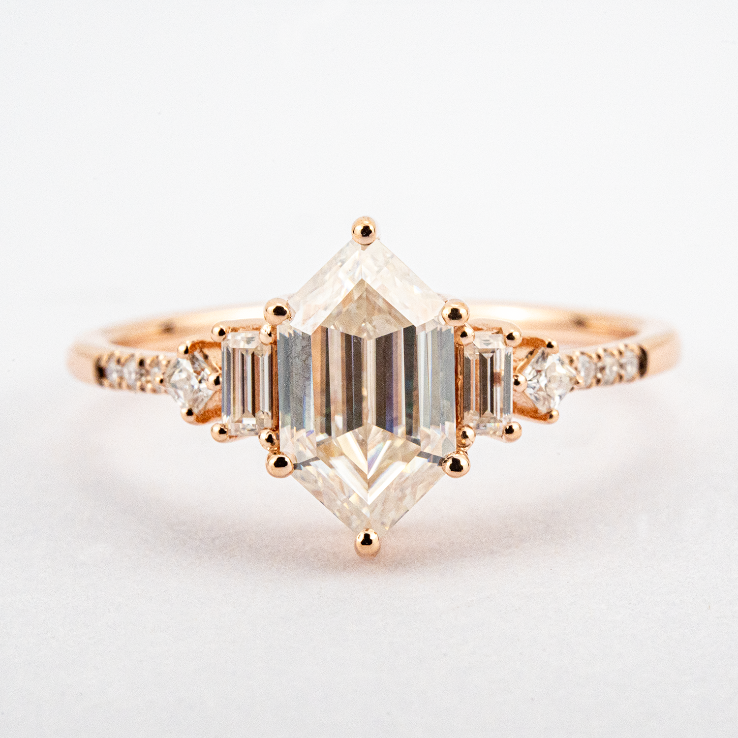 Long Hexagonal Moissanite Engagement Ring - Exquisite Diamond Alternative Jewelry