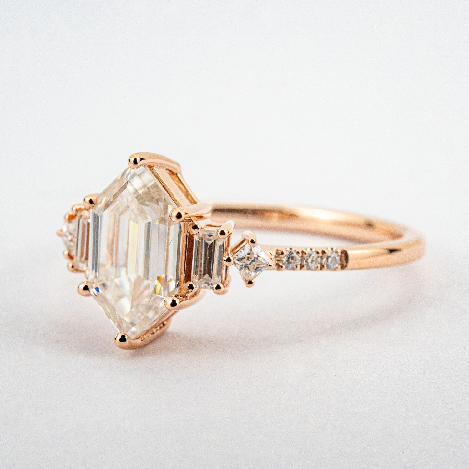 Long Hexagonal Moissanite Engagement Ring - Exquisite Diamond Alternative Jewelry