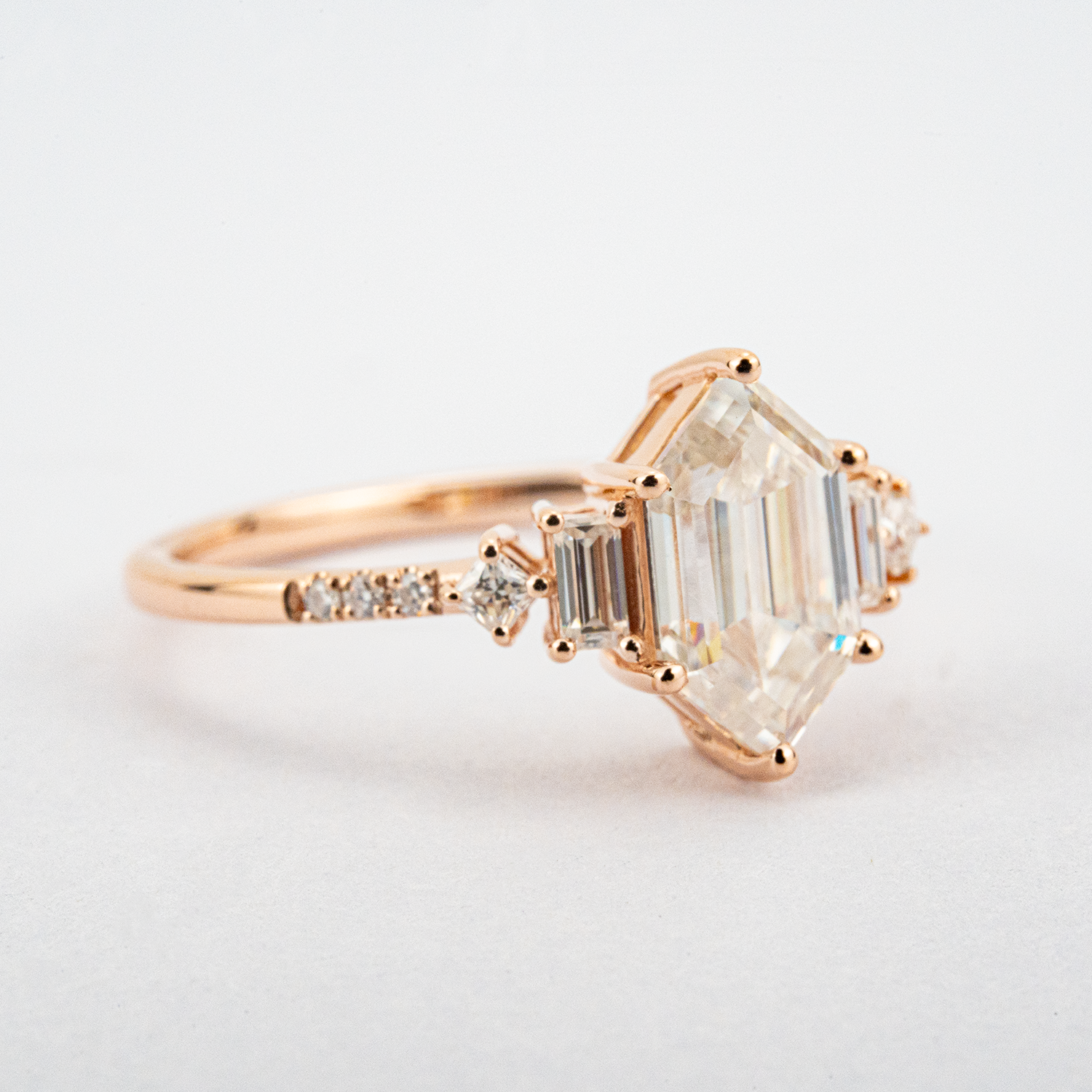 Long Hexagonal Moissanite Engagement Ring - Exquisite Diamond Alternative Jewelry