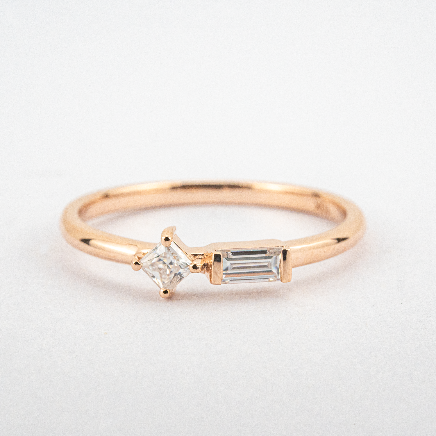 Minimalist Moissanite Dainty Engagement Ring Double Stone Engagement Ring