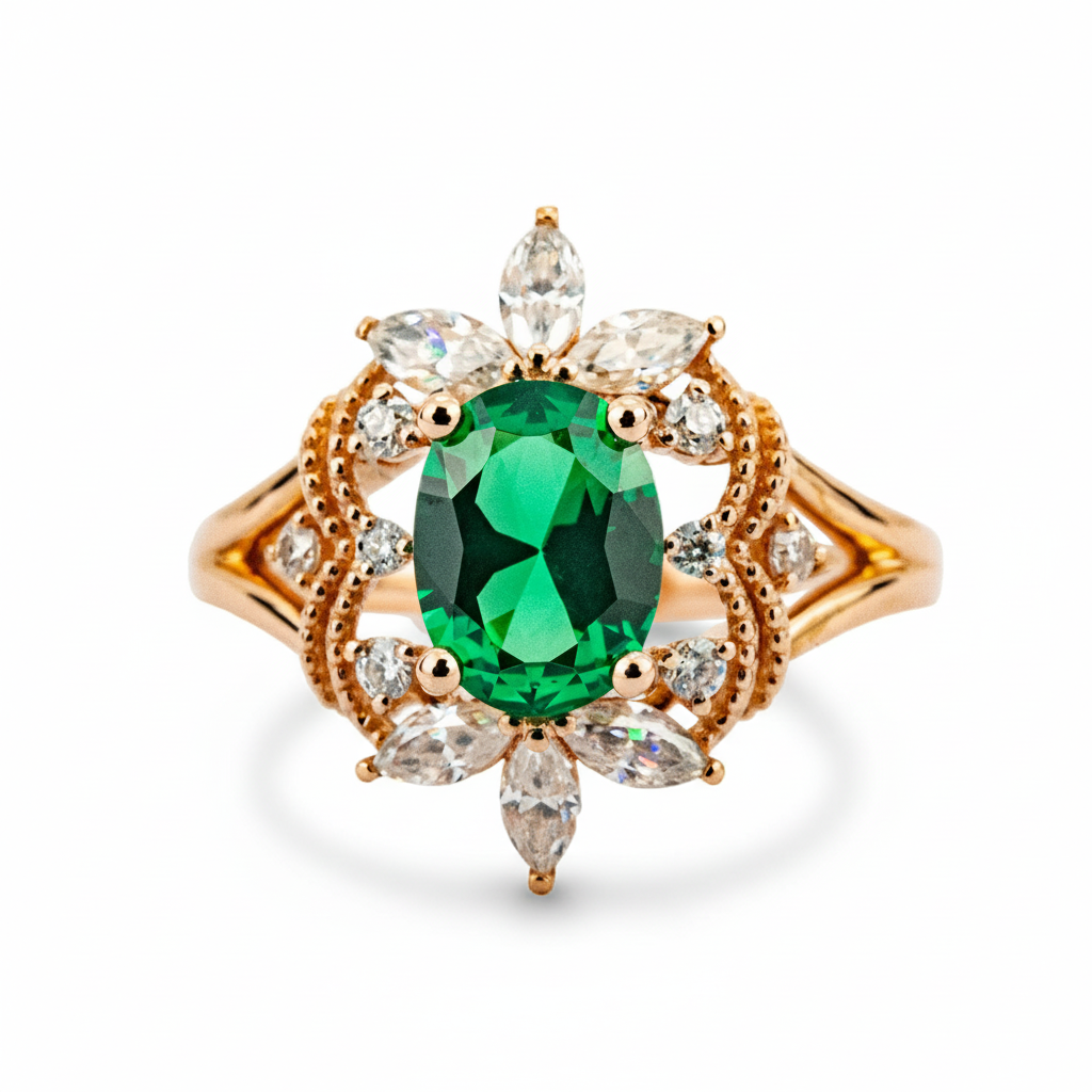 Front view of Oval Moissanite Engagement Ring in Gold