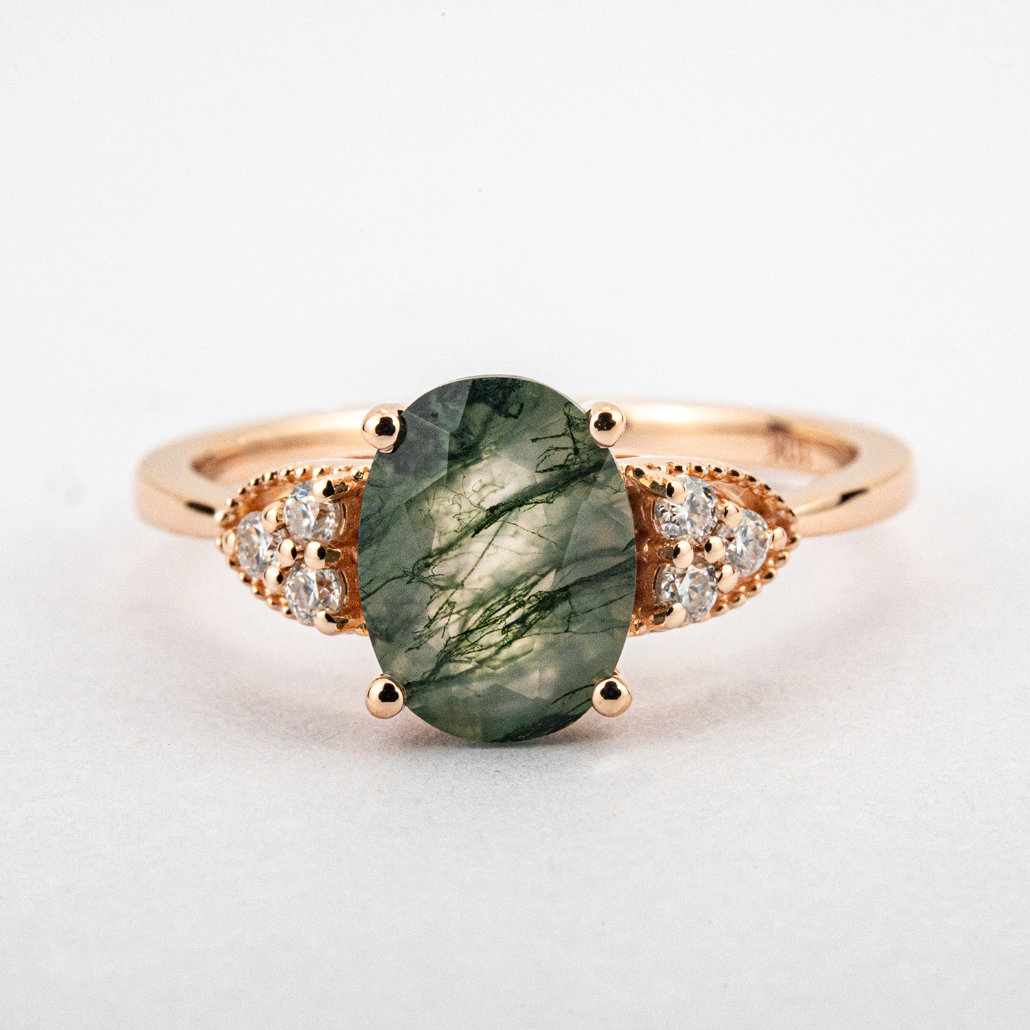 Oval Moss Agate Delicate Engagement Ring Classic Ring Moss Agate Wedding Ring