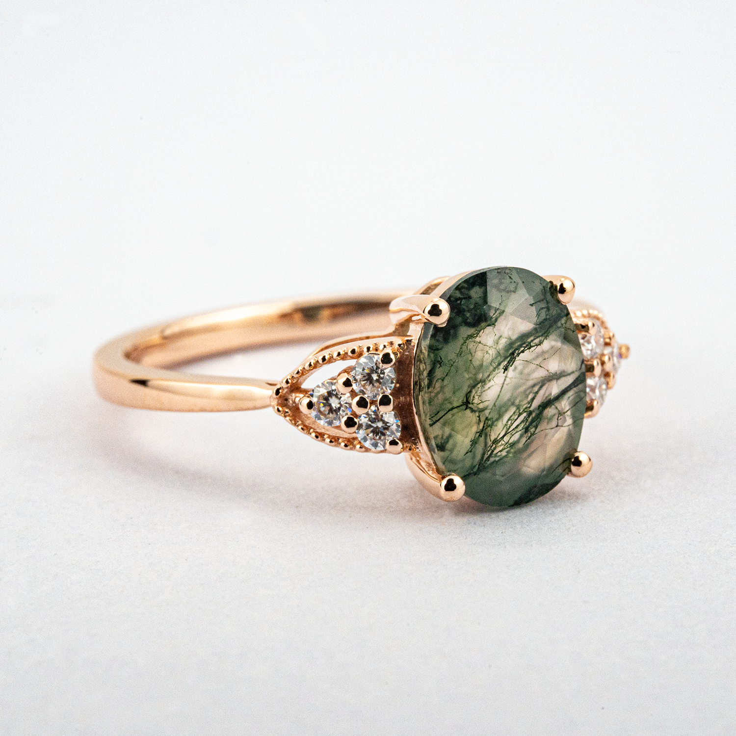 Oval Moss Agate Delicate Engagement Ring Classic Ring Moss Agate Wedding Ring