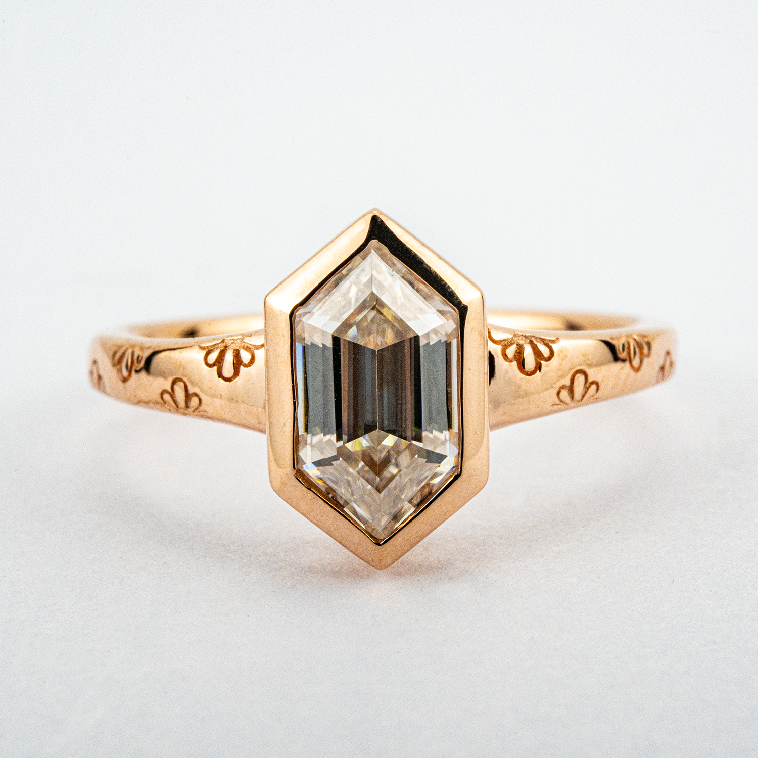 Minimalist hexagonal Moissanite ring - elegant, modern design for stylish engagement