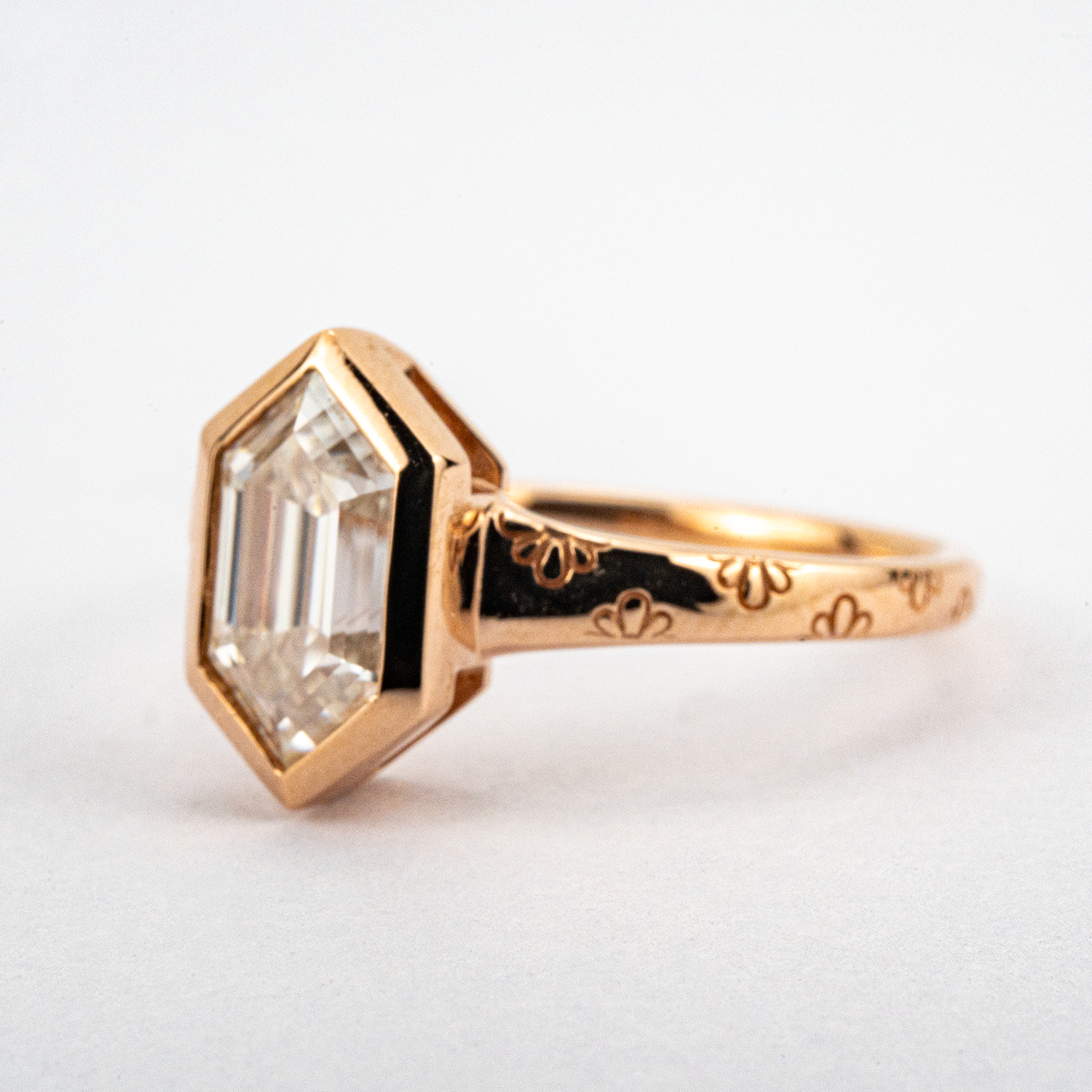 Minimalist hexagonal Moissanite ring - elegant, modern design for stylish engagement