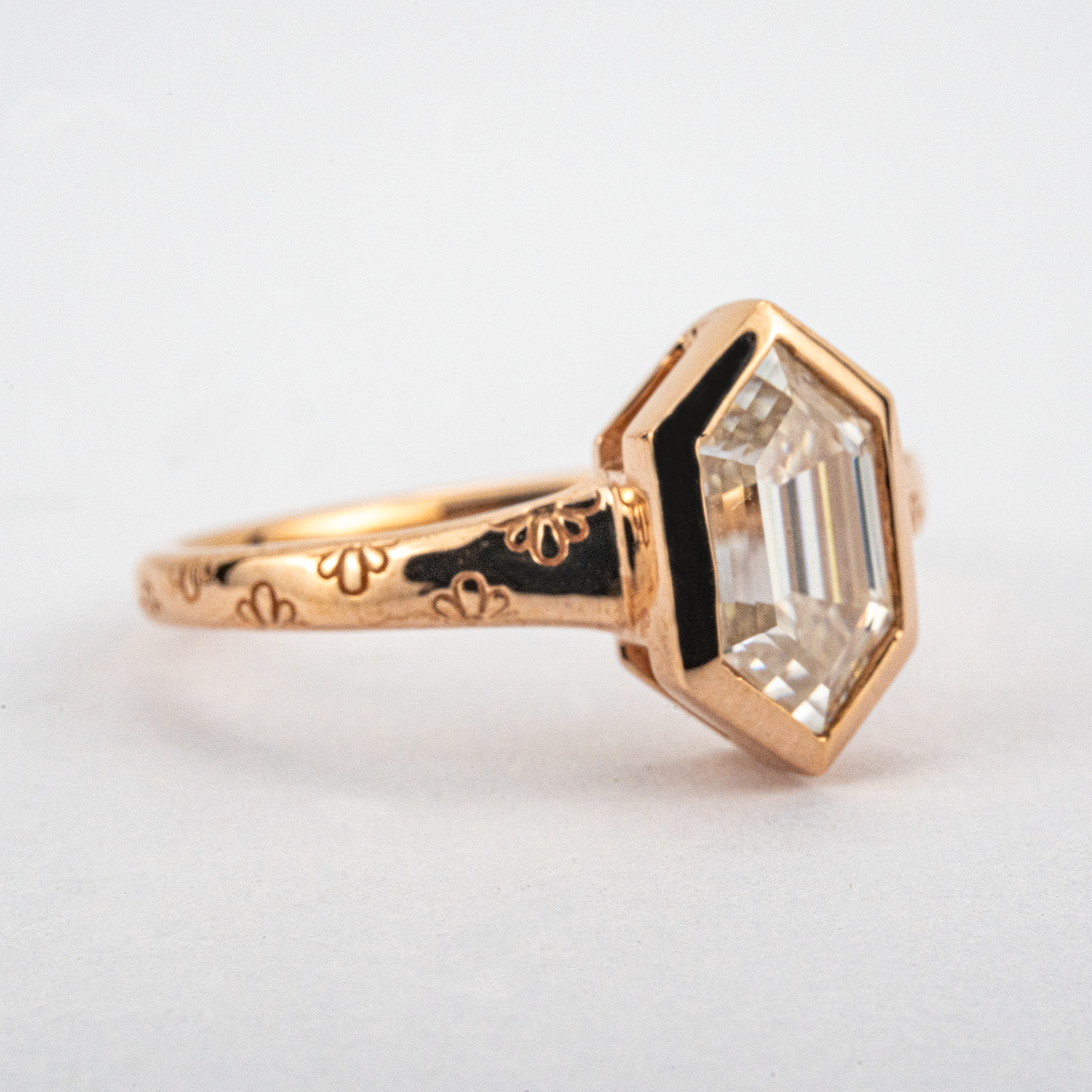 Minimalist hexagonal Moissanite ring - elegant, modern design for stylish engagement