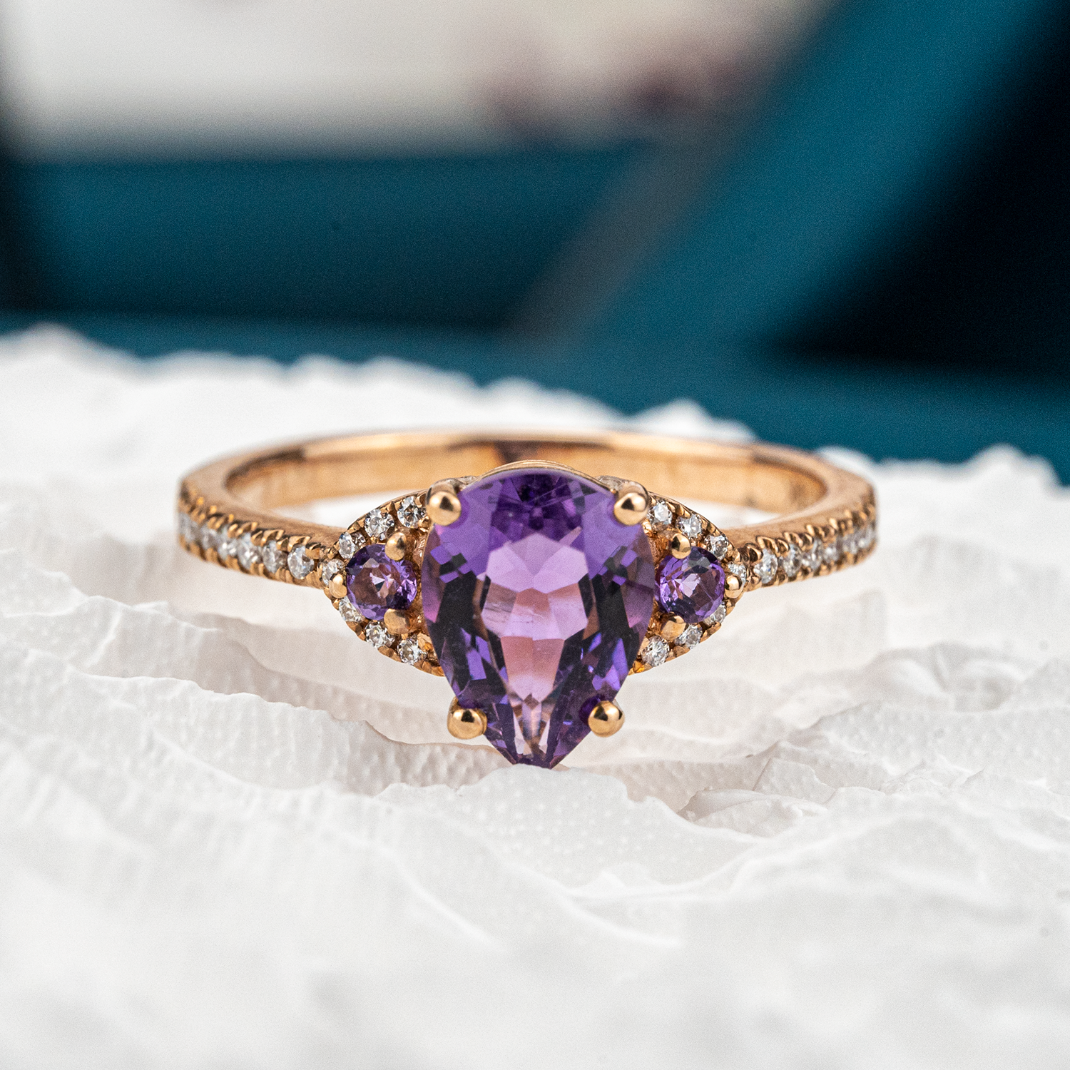Vintage Pear Amethyst With Moissanite Engagement Ring.