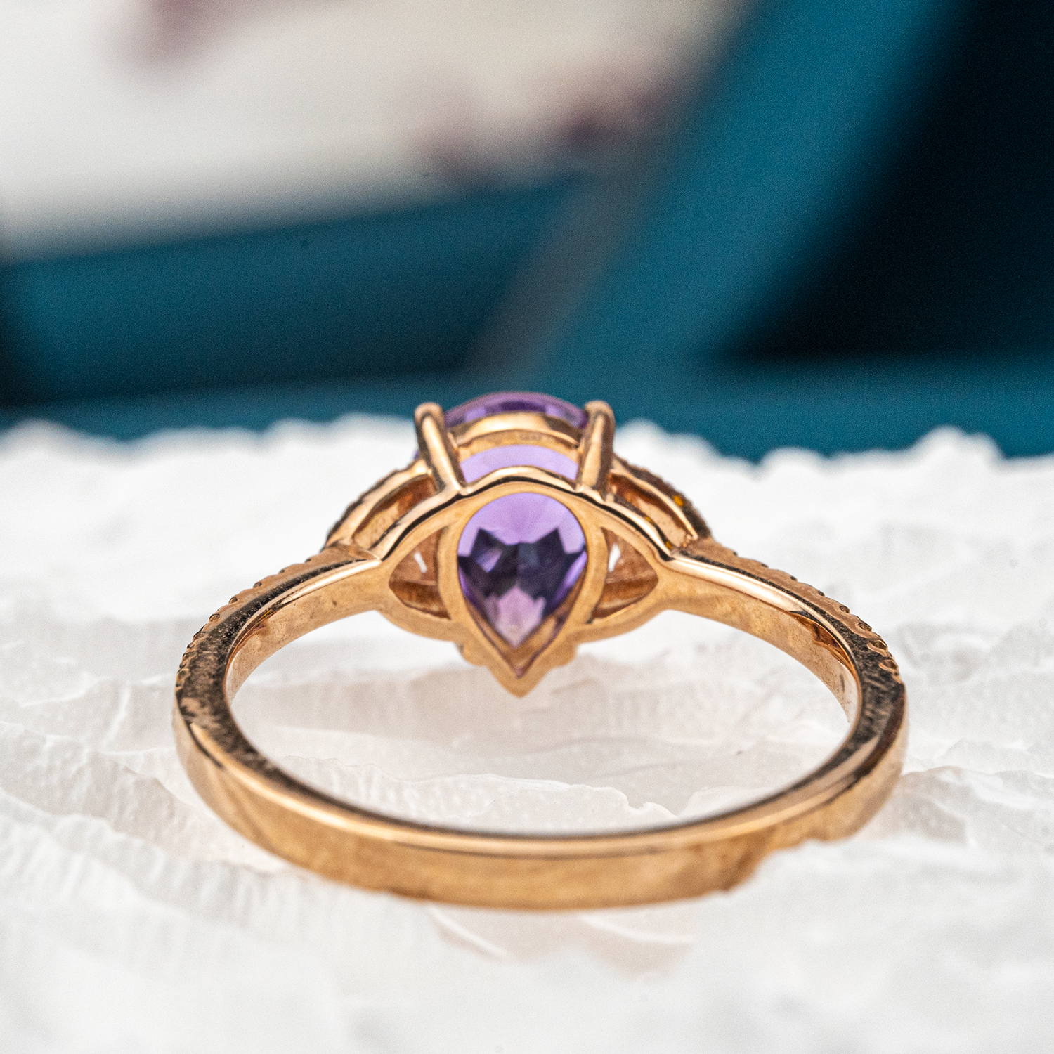Vintage Pear Amethyst With Moissanite Engagement Ring.
