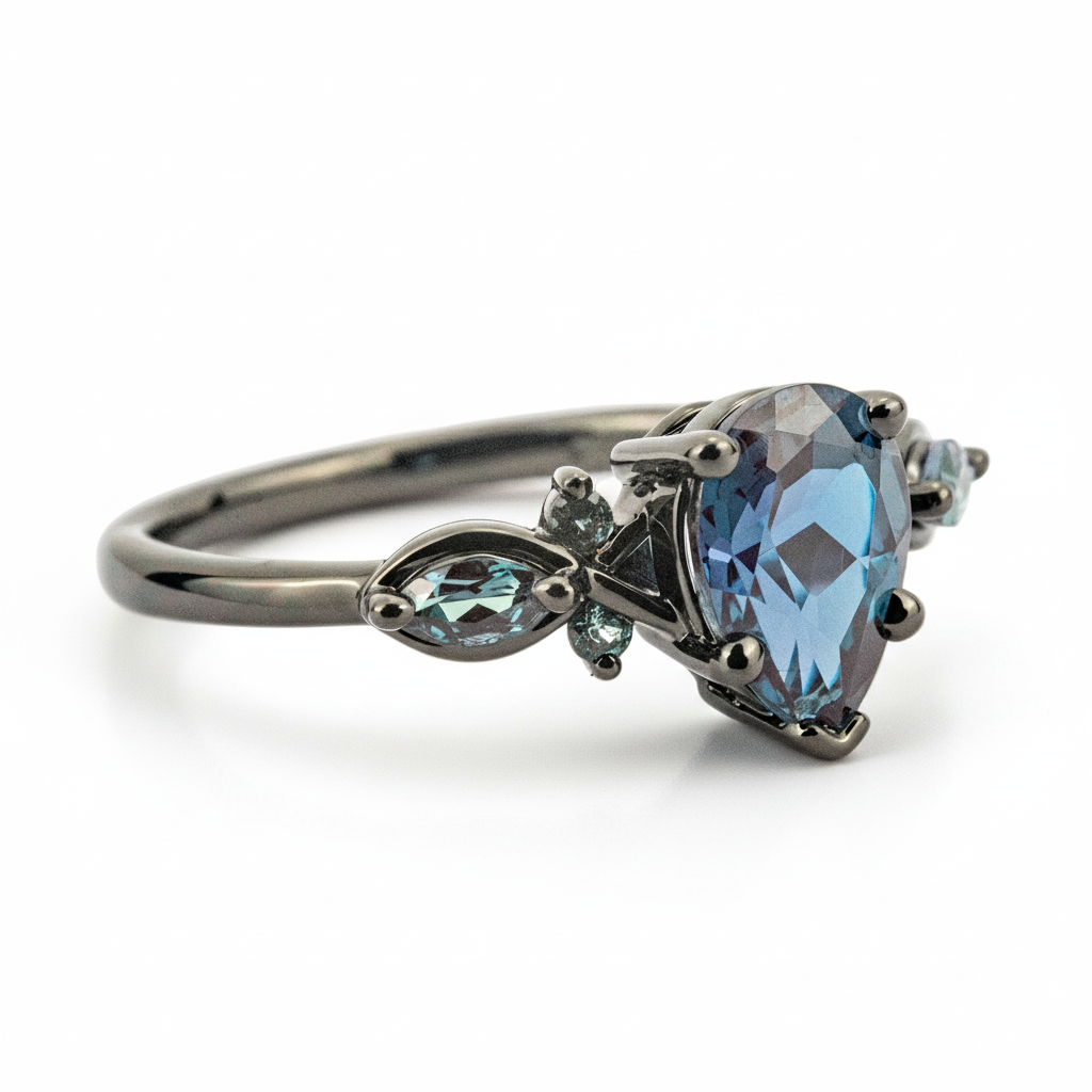 Product view of Pear Alexandrite Engagement Ring in Black Gold