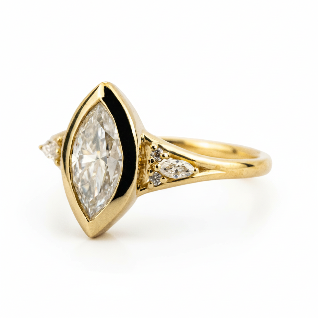 Product view of Marquise Moissanite Ring in Gold