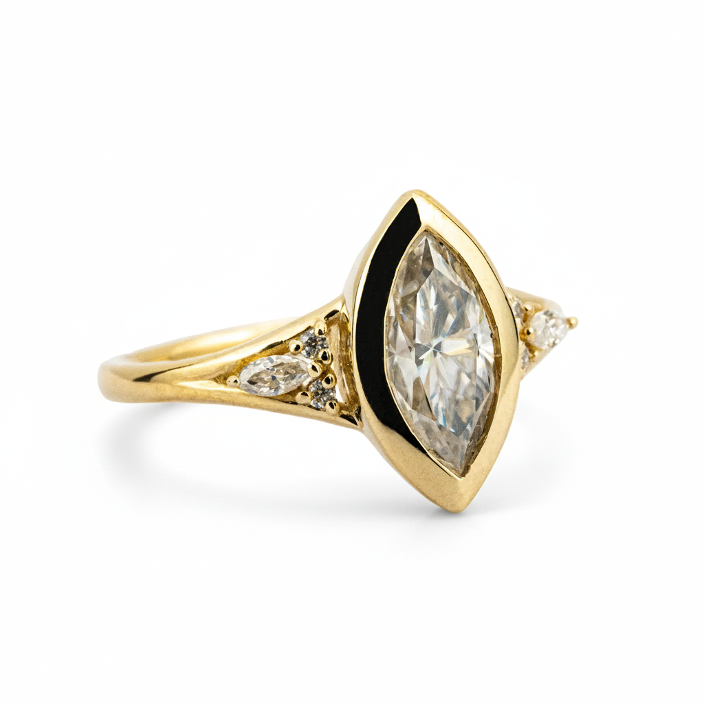 Product view of Marquise Moissanite Ring in Gold