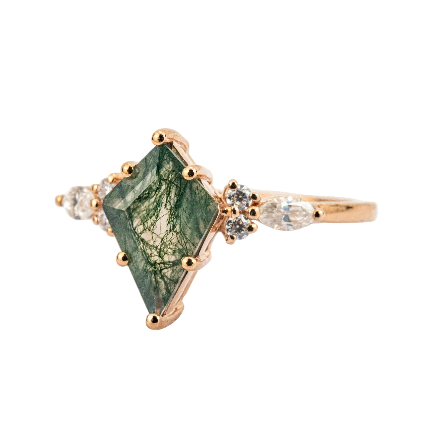 Product view of Kite Cut Moss Agate Engagement Ring in Gold