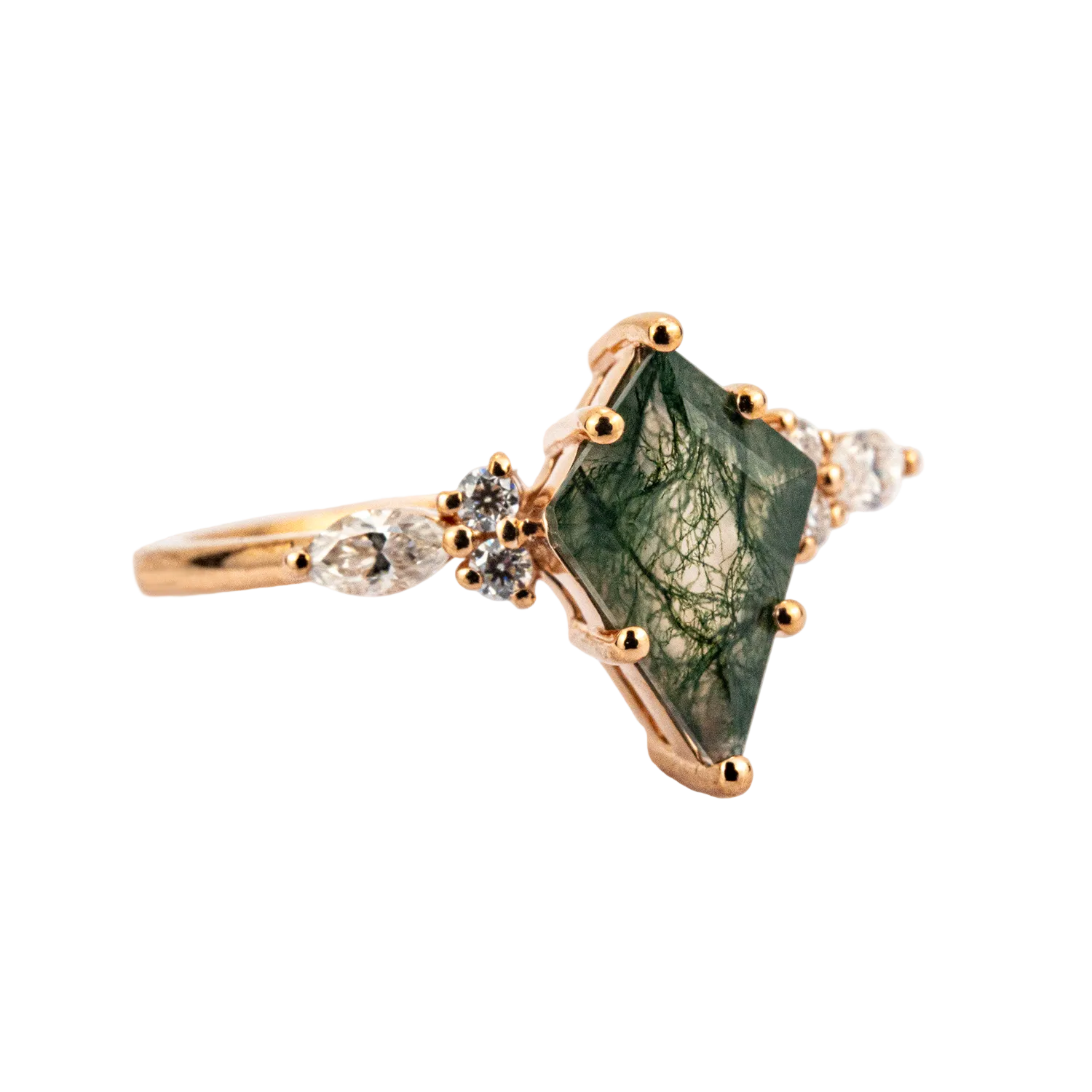Product view of Kite Cut Moss Agate Engagement Ring in Gold