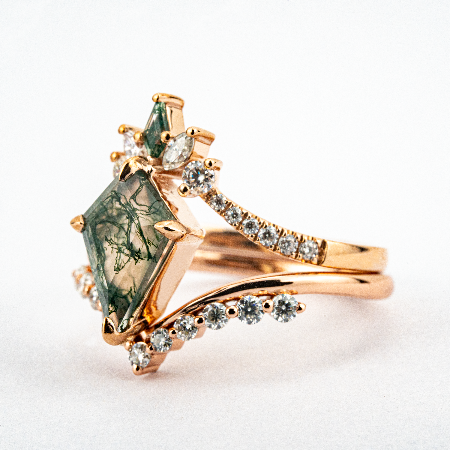 Kite Moss Agate Rose Gold Ring - Nature Inspired Gemstone Jewelry