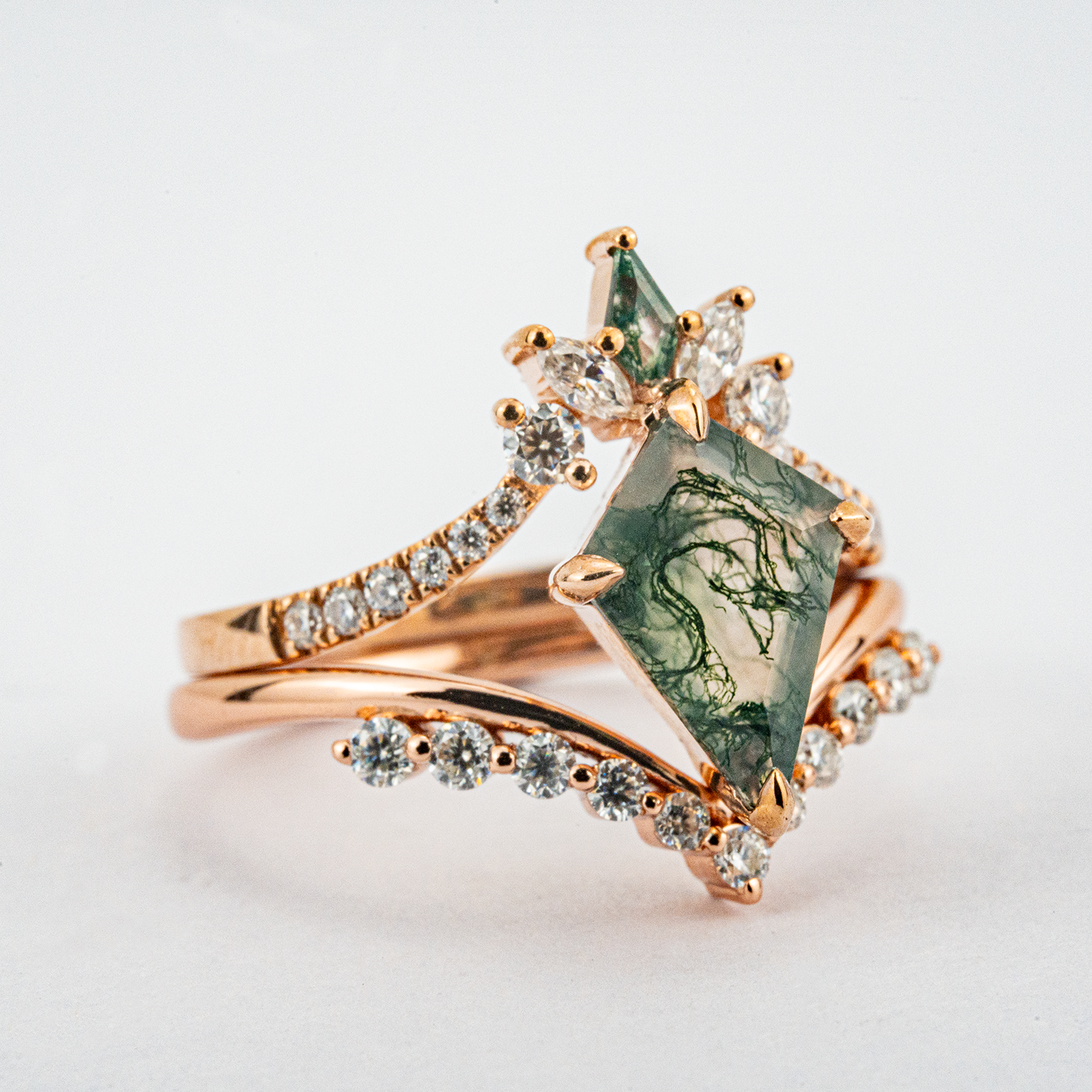 Kite Moss Agate Rose Gold Ring - Nature Inspired Gemstone Jewelry