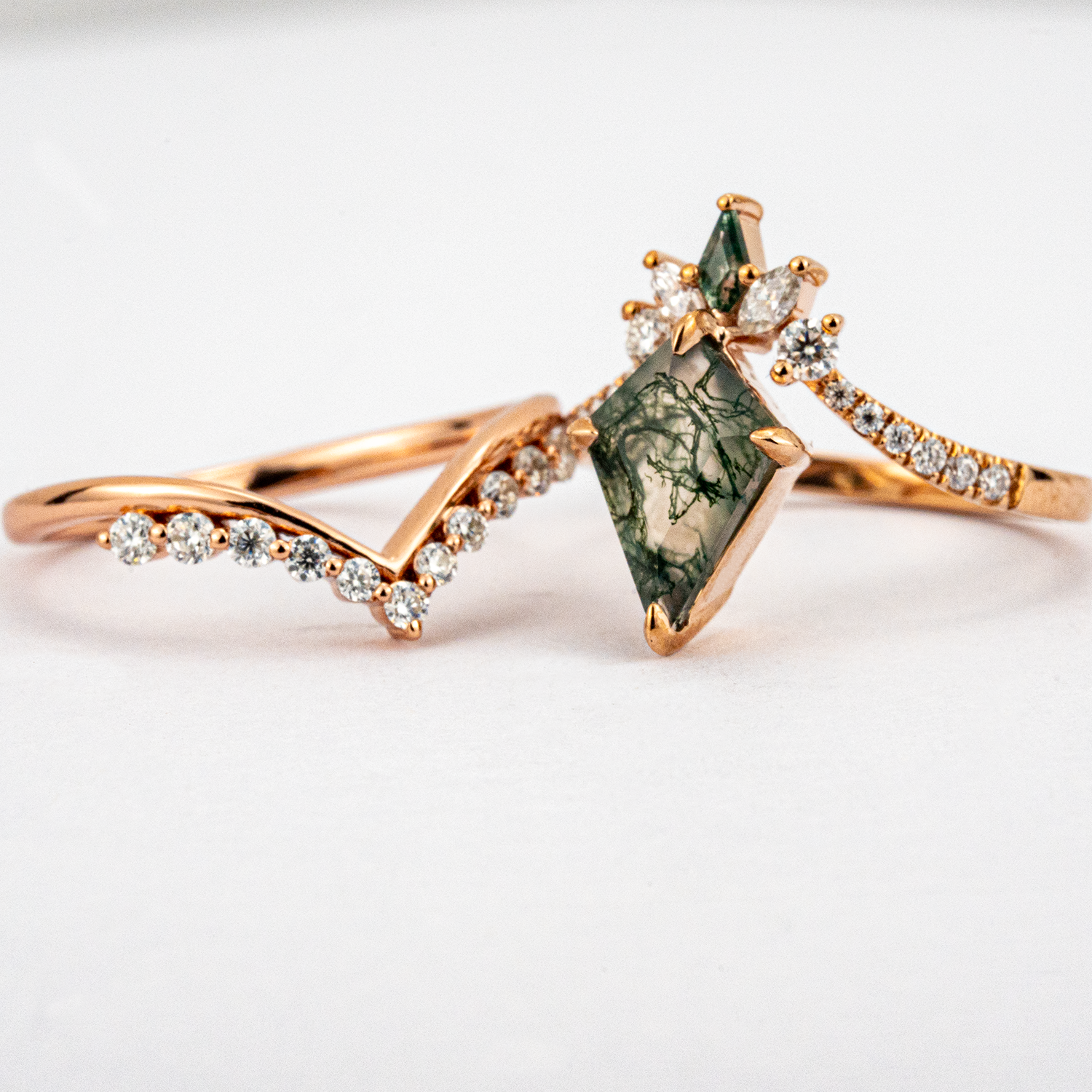 Kite Moss Agate Rose Gold Ring - Nature Inspired Gemstone Jewelry