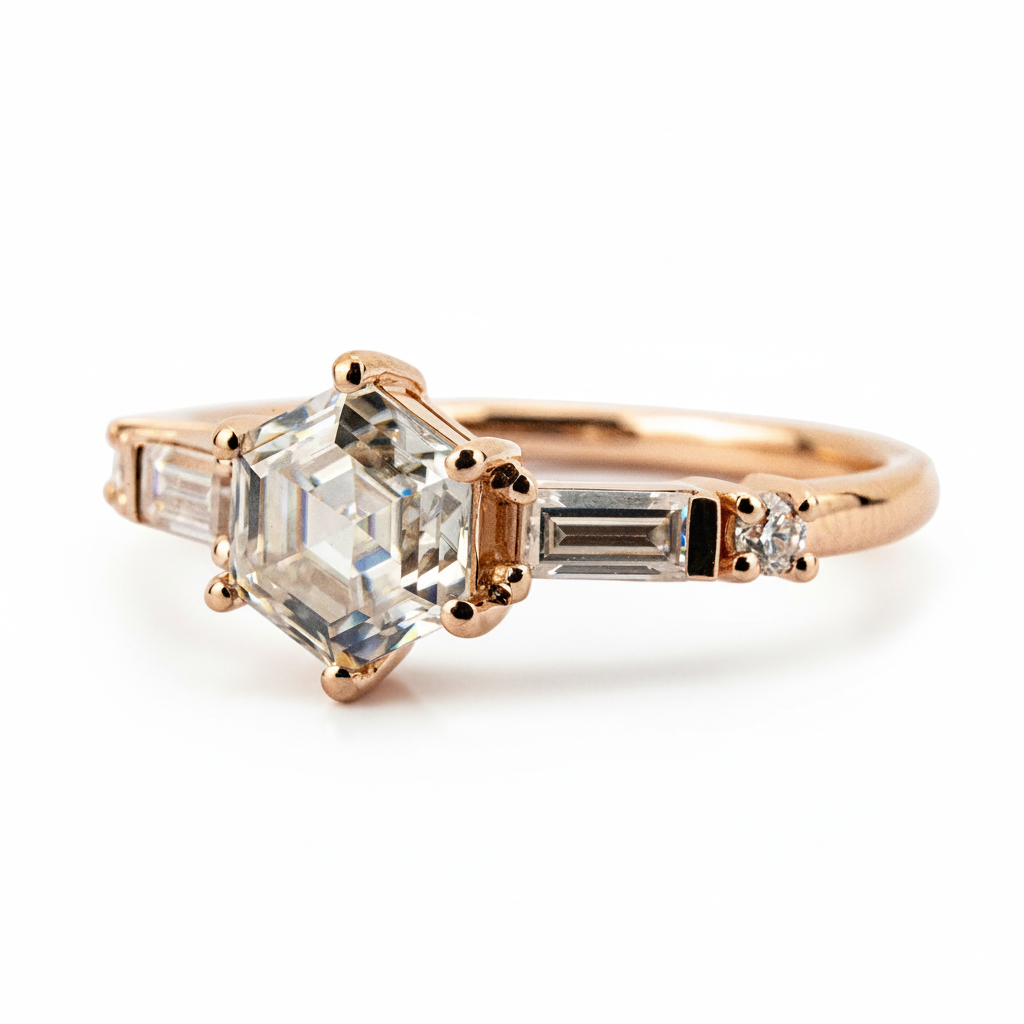 Product view of Hexagon Moissanite Men's Ring in Gold