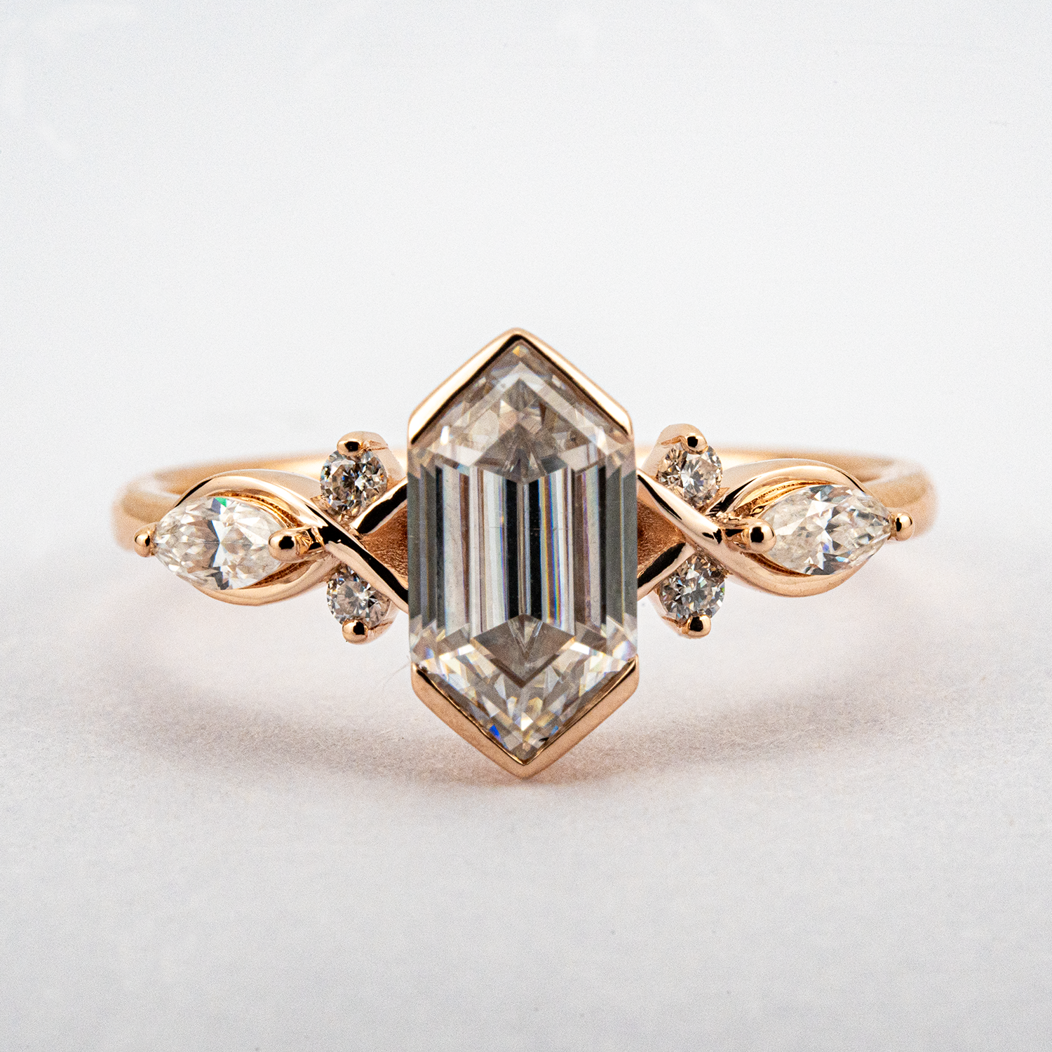 2 Carat Long Hexagon Moissanite Personalized Wedding Ring