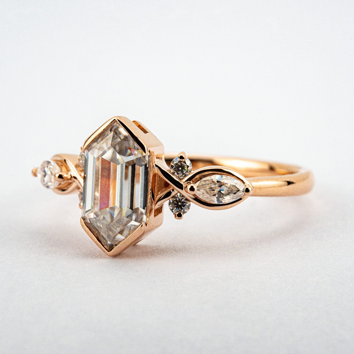 2 Carat Long Hexagon Moissanite Personalized Wedding Ring