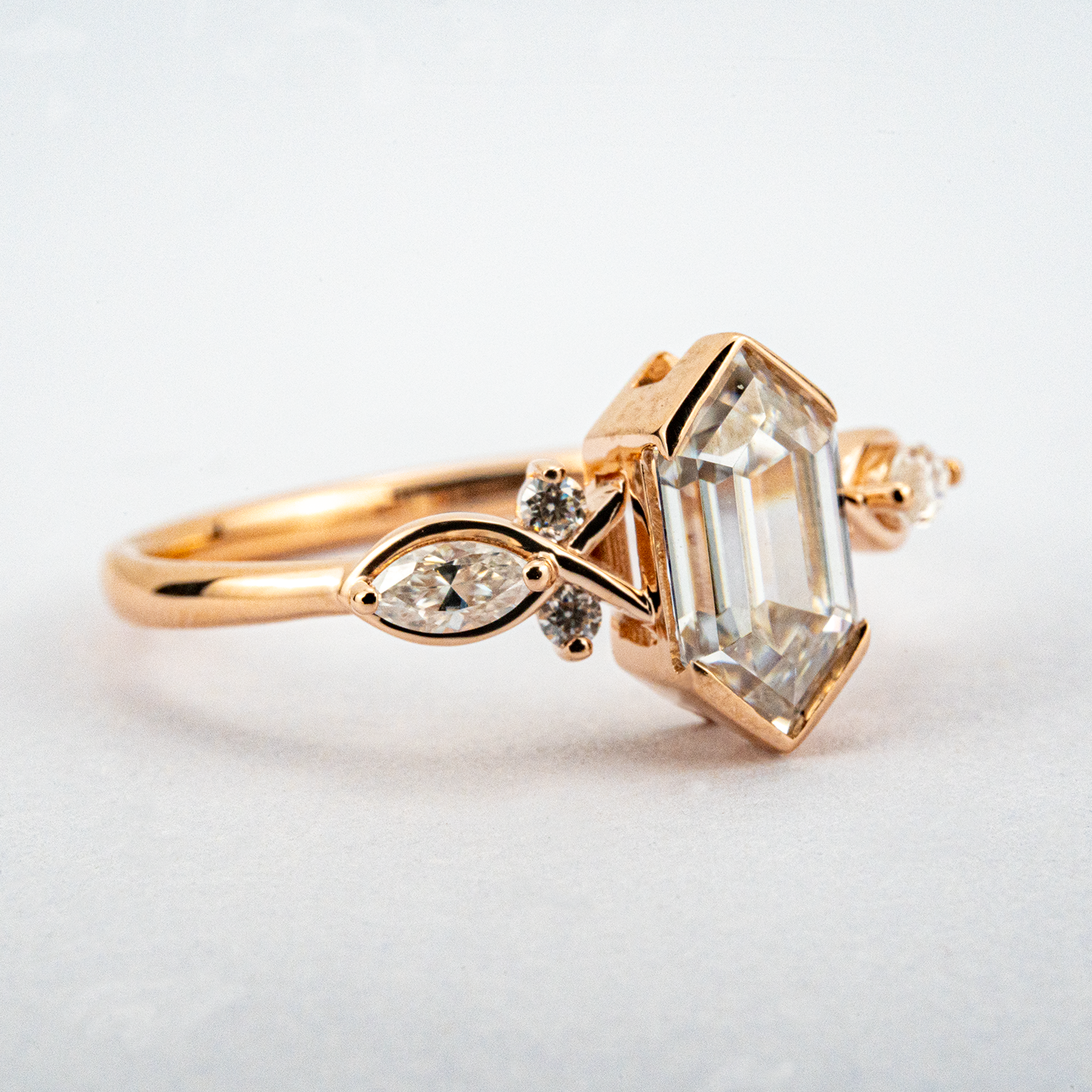 2 Carat Long Hexagon Moissanite Personalized Wedding Ring