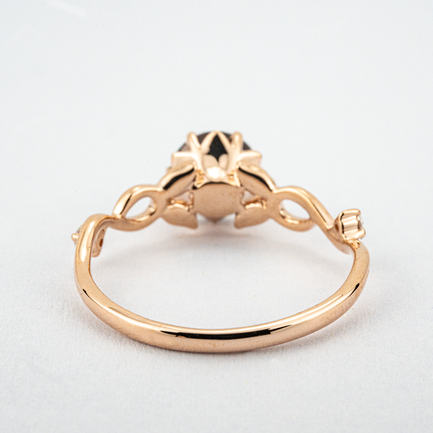 Round Cut Red Garnet Leaf Ring.