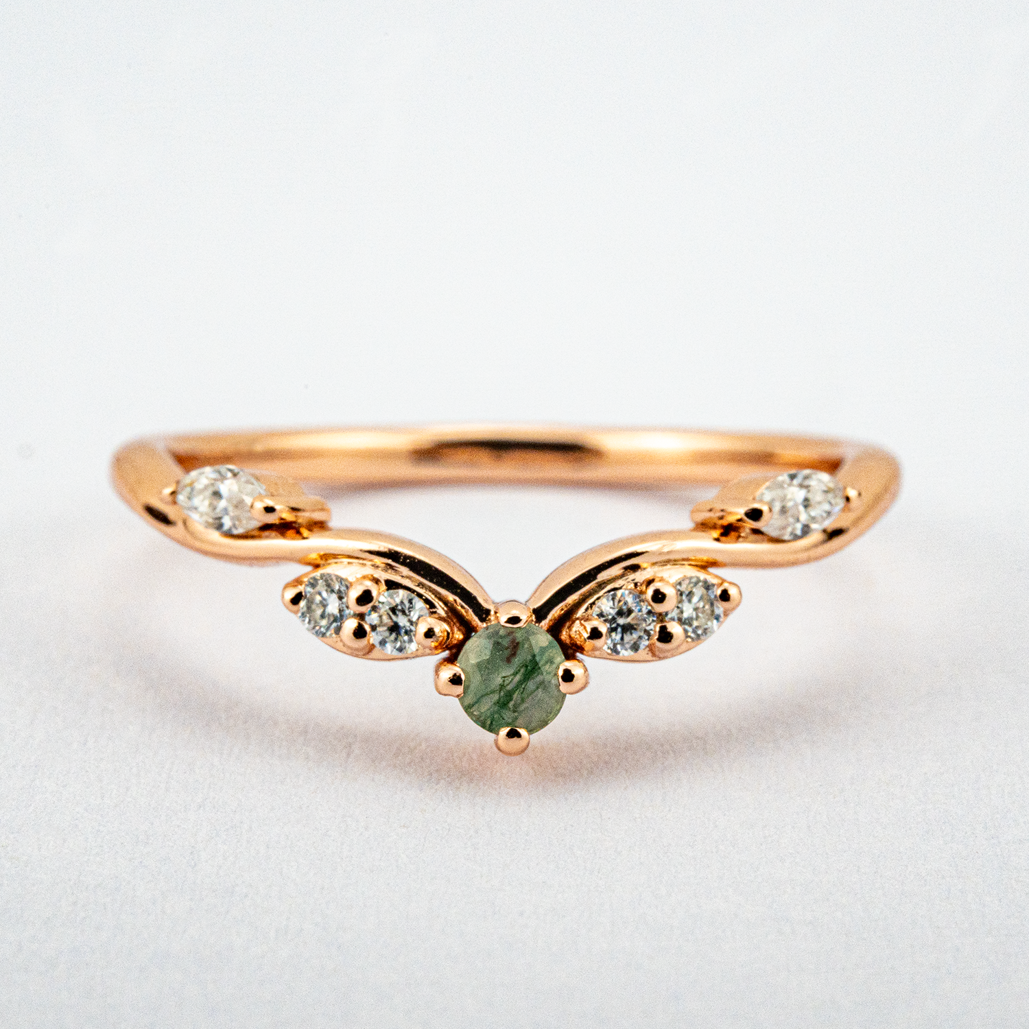 Leaf Ring Set with Nature Inspired Design, Kite Moss Agate Gemstone, Moissanite Accent - SEO optimized jewelry