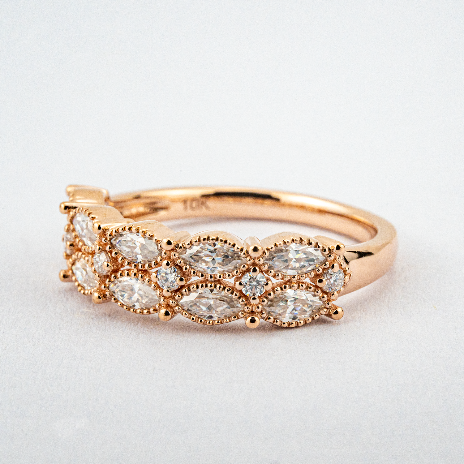 Minimalism-inspired marquise moissanite ring with elegant rose gold band for engagement