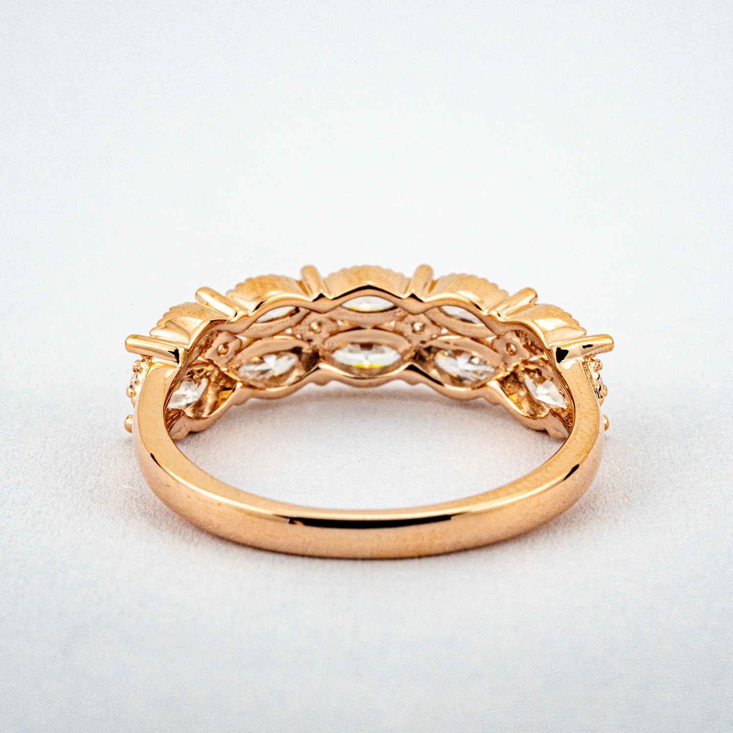 Minimalism-inspired marquise moissanite ring with elegant rose gold band for engagement