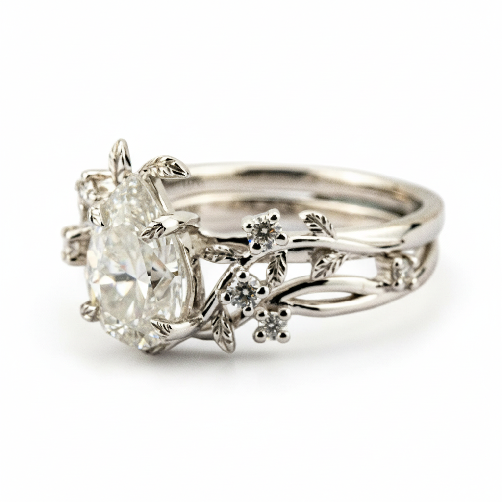 Product view of Pear Moissanite Ring Set in White Gold