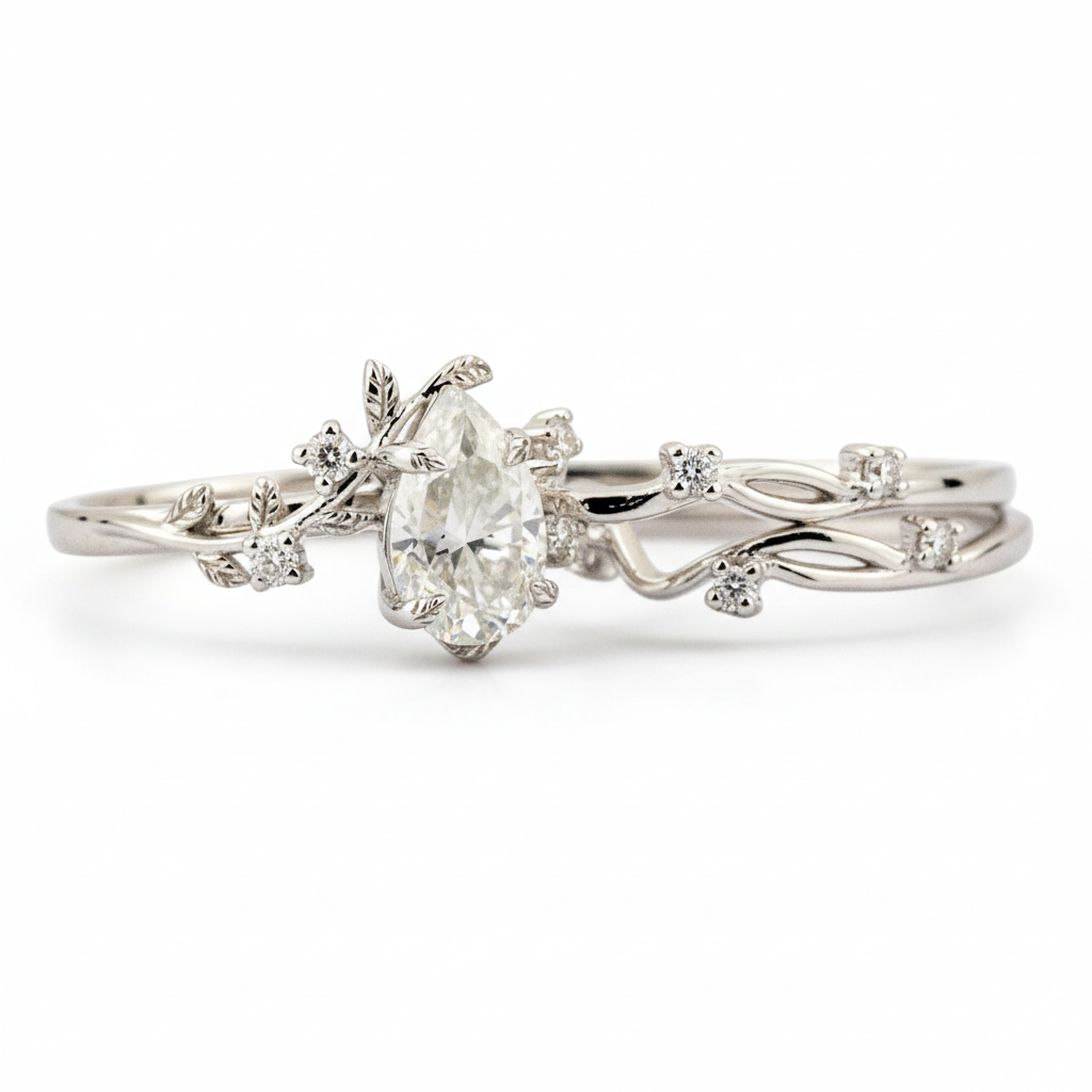 Product view of Pear Moissanite Ring Set in White Gold