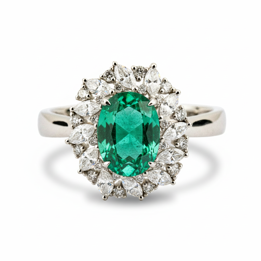 Front view of Emerald Engagement Ring in Gold