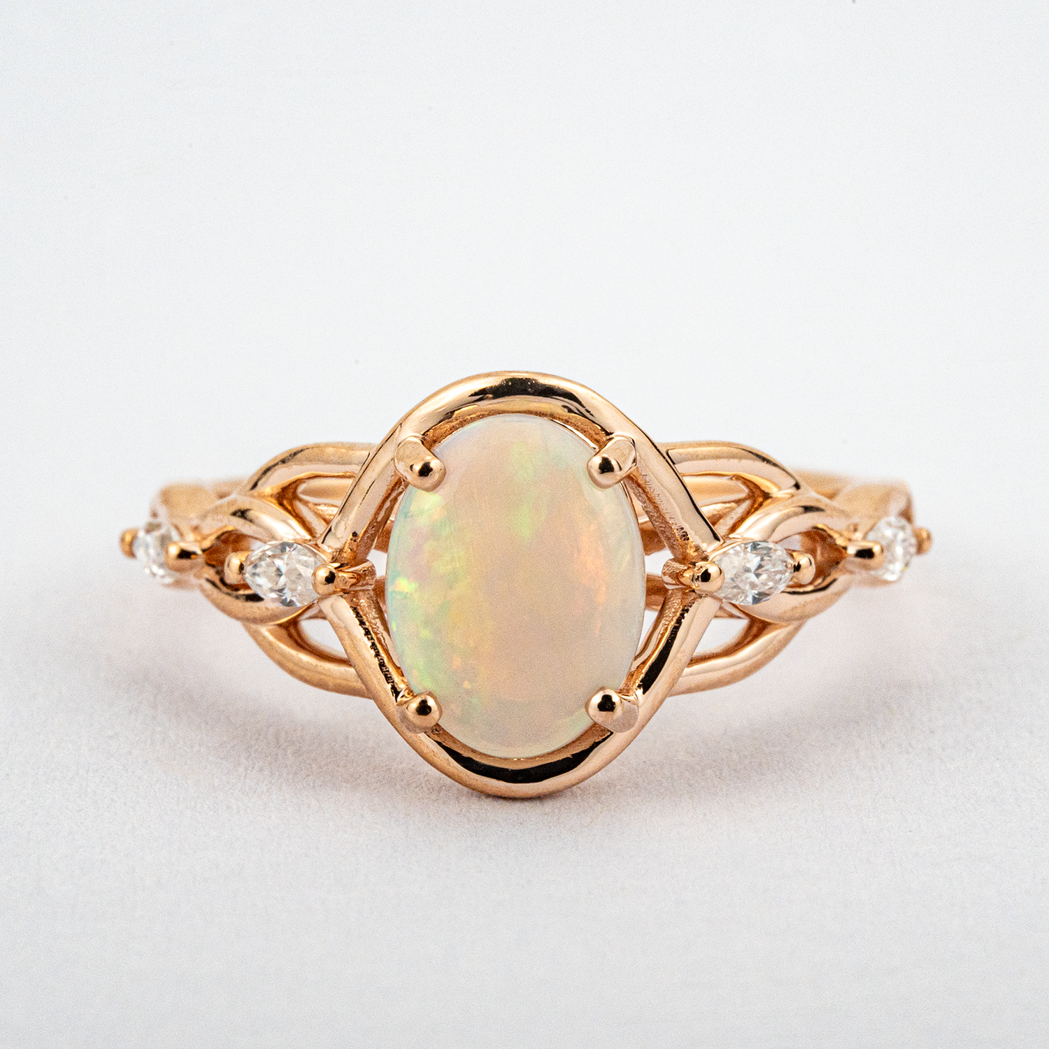 Oval Natural Opal With Moissanite Exquisite Engagement Ring Art Deco Opal Engagement Ring