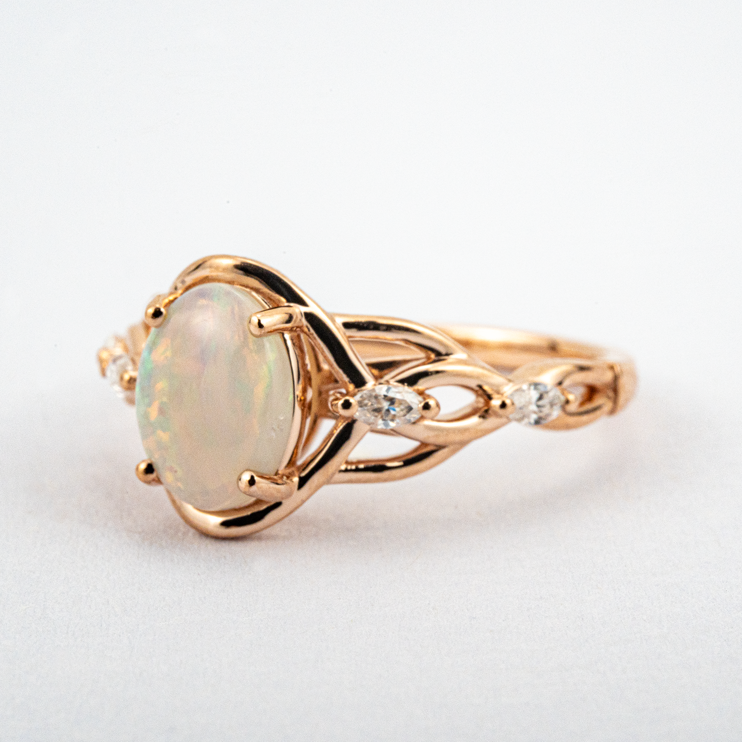 Oval Natural Opal With Moissanite Exquisite Engagement Ring Art Deco Opal Engagement Ring