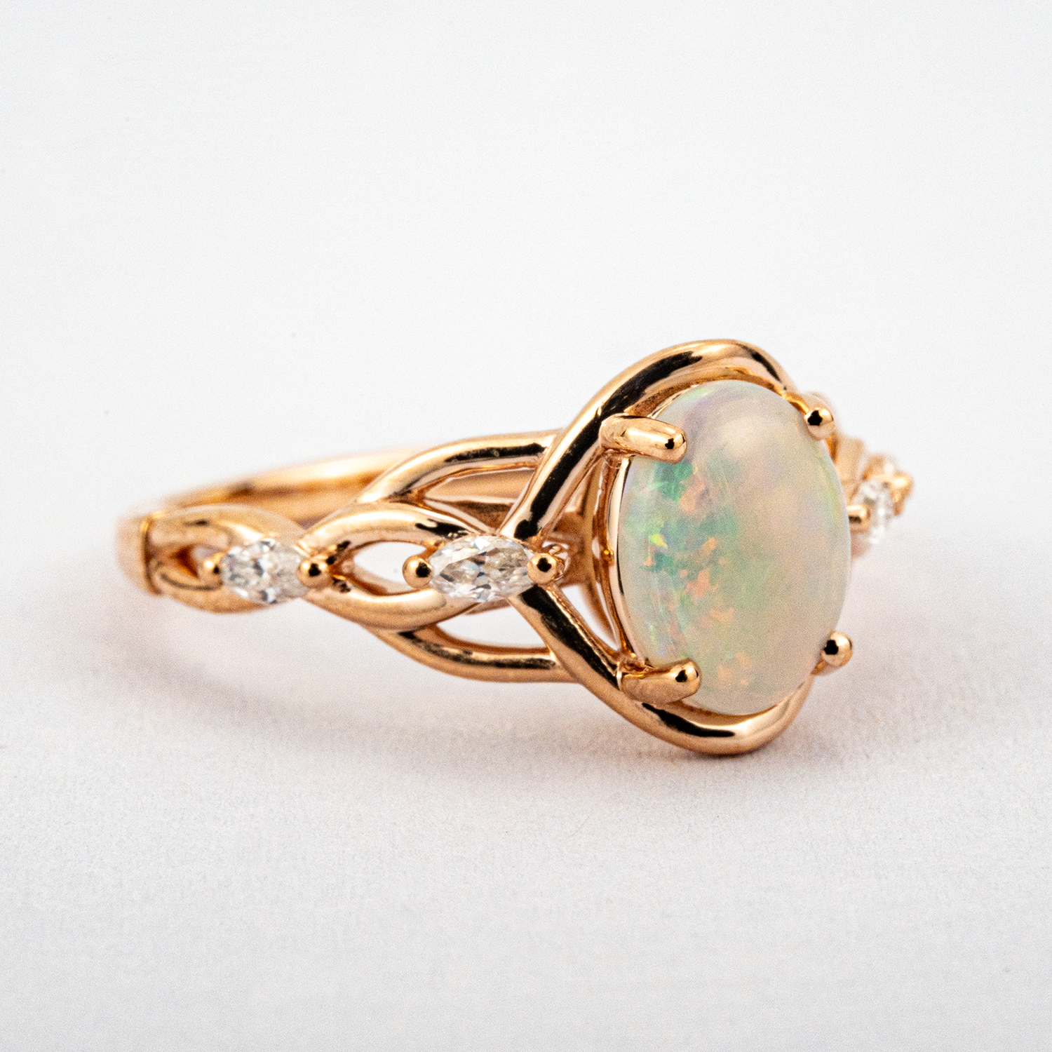 Oval Natural Opal With Moissanite Exquisite Engagement Ring Art Deco Opal Engagement Ring