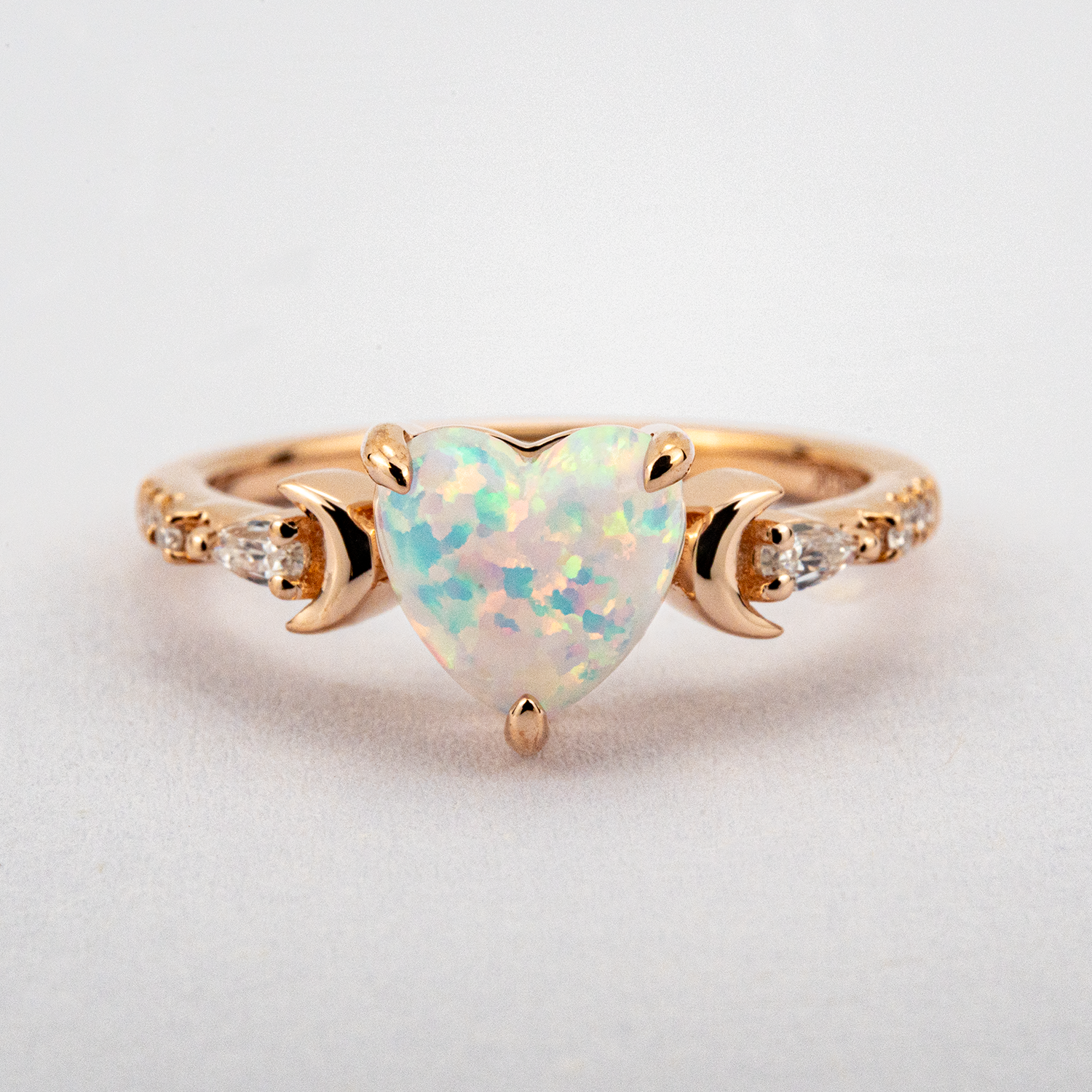 Heart Lab Opal and Moissanite Ring Opal Enagegment Ring Unique Ring
