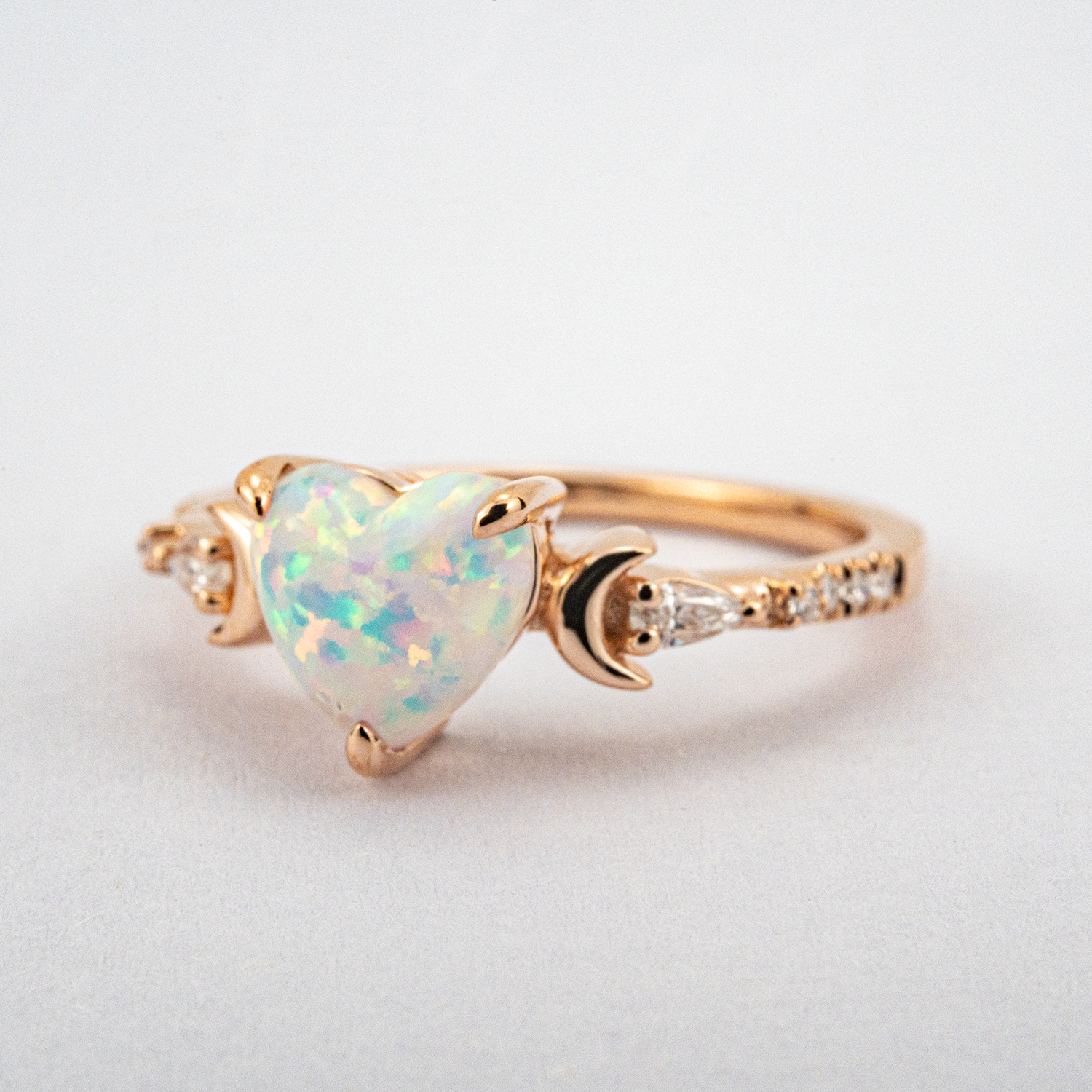 Heart Lab Opal and Moissanite Ring Opal Enagegment Ring Unique Ring