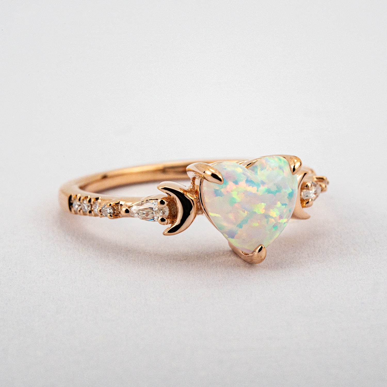 Heart Lab Opal and Moissanite Ring Opal Enagegment Ring Unique Ring