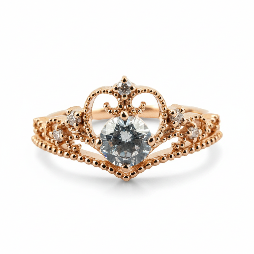 Vintage jewelry Round Cut Moissanite Crown Engagement Ring Art Deco Wedding Ring