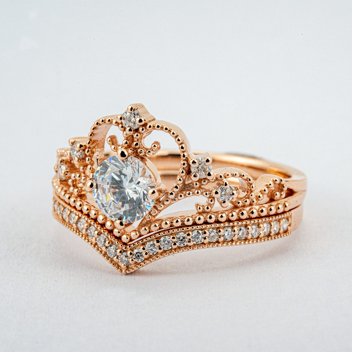 Vintage jewelry Round Cut Moissanite Crown Engagement Ring Set Art Deco RIng Set