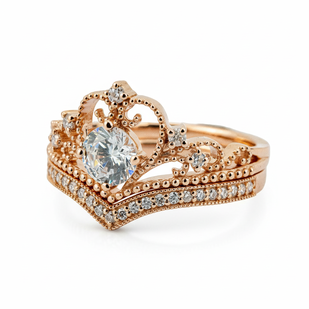 Product view of Round Moissanite Ring Set in Gold