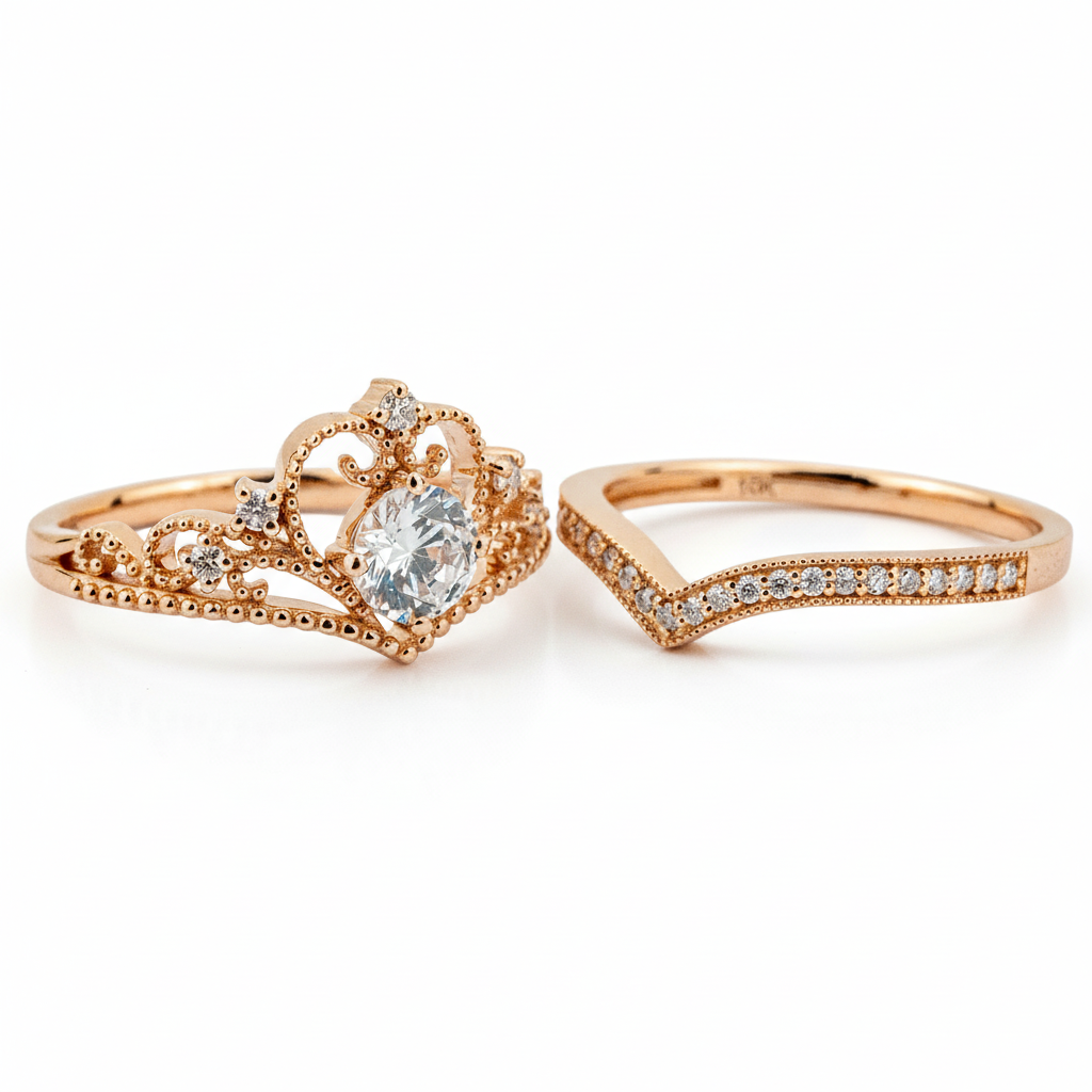 Product view of Round Moissanite Ring Set in Gold